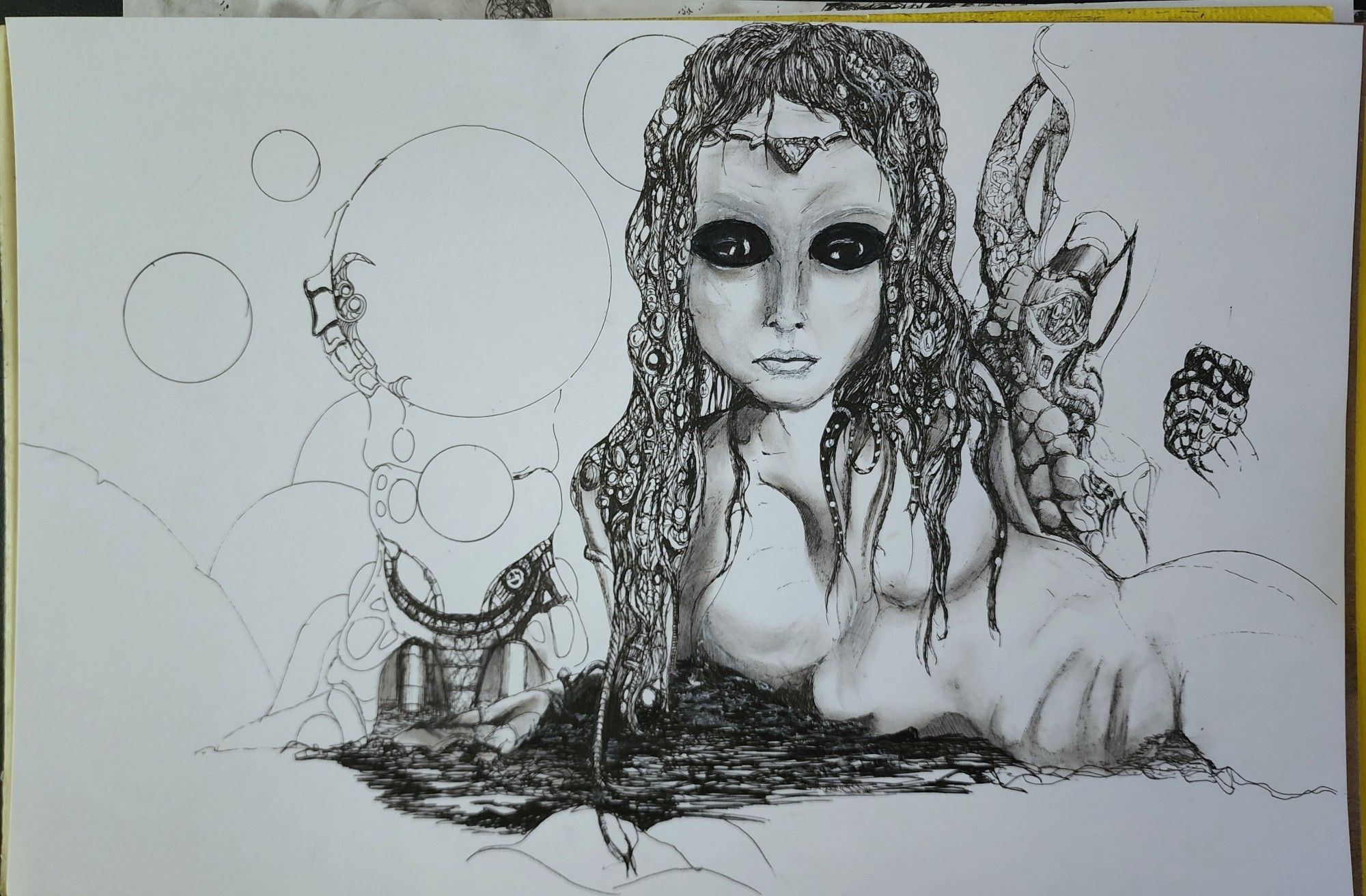 Pen drawing..work in progress..face and some lines, organic shapes