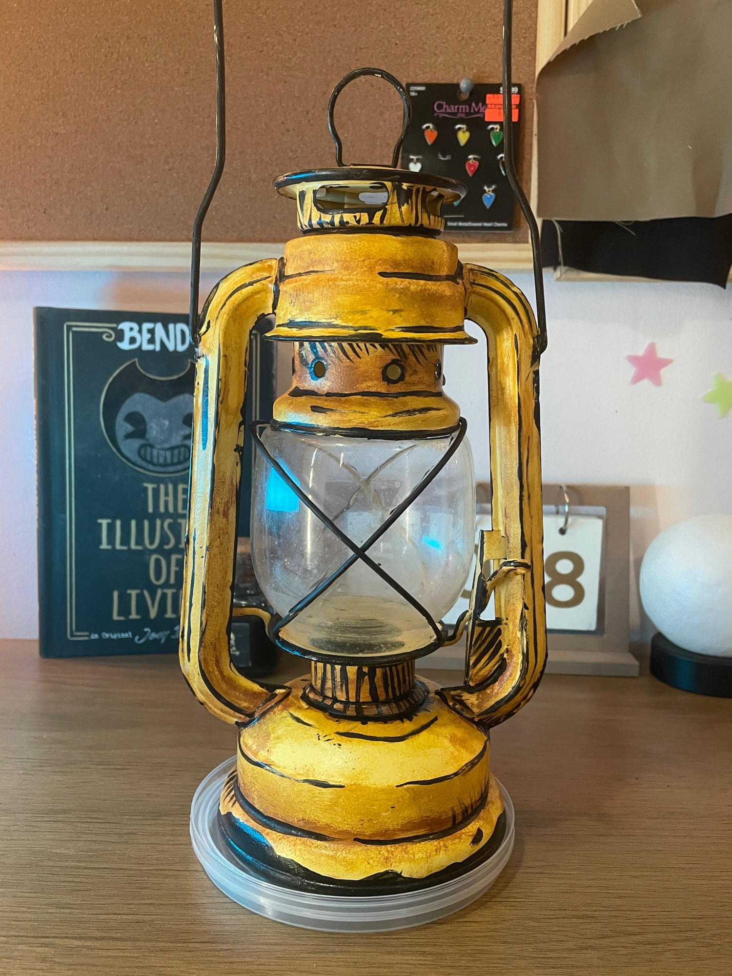 Lantern painted to appear like objects in the game Bendy and the Ink Machine