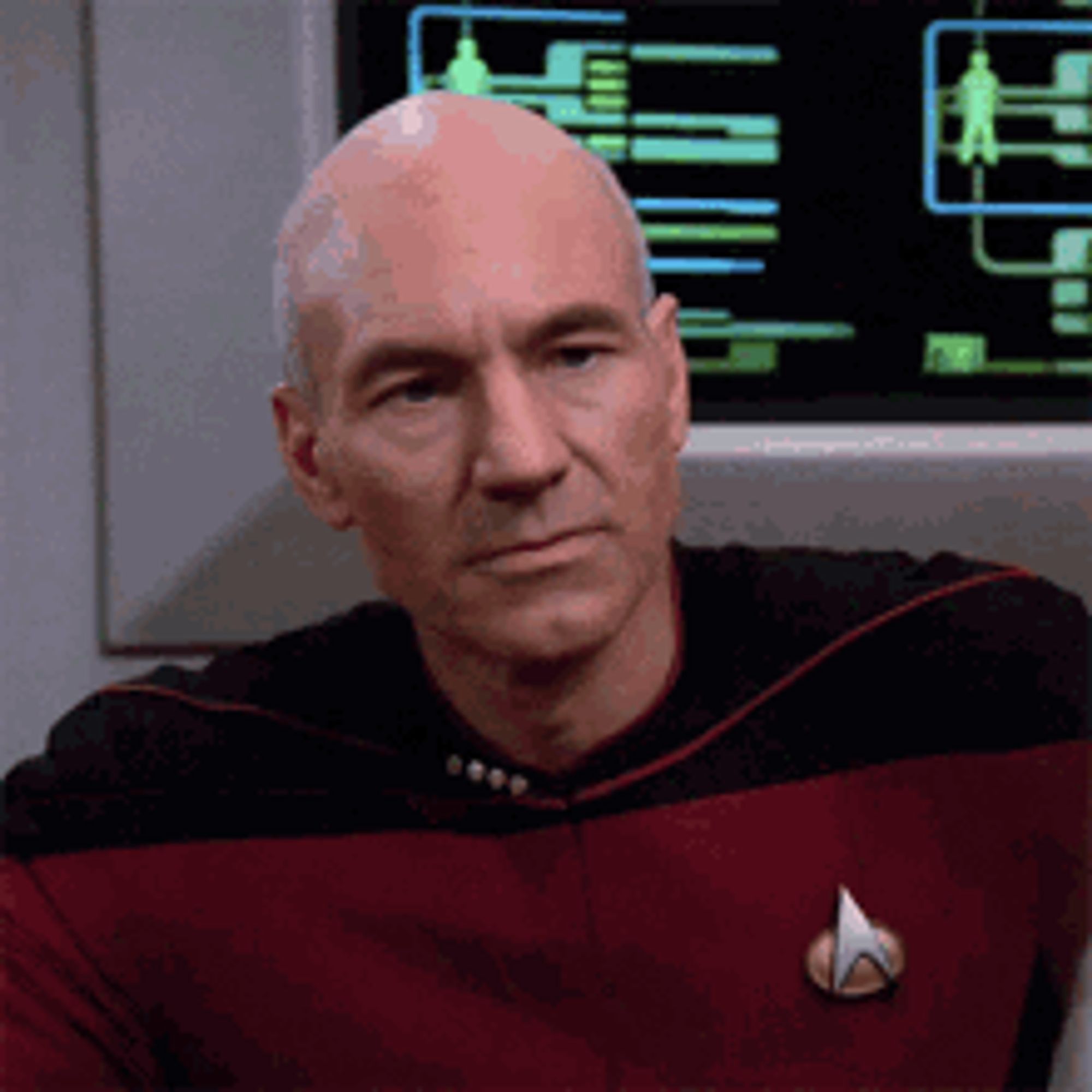 it's a Picard gif, and he's looking miffed 