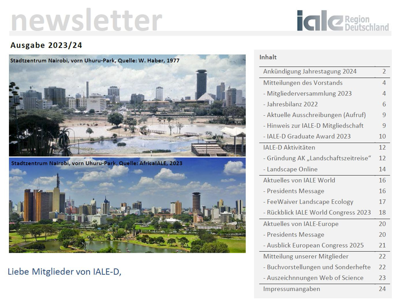 Titel des IALE-D Newsletter 2023/24