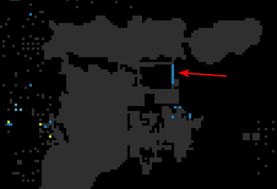 A 'silhouette' of Second Life world map, with an arrow pointing at a vertical band of relatively recent regions, connecting the NorthEast corner of Azure Islands to the Eastern edge of Tuarua Fiji.