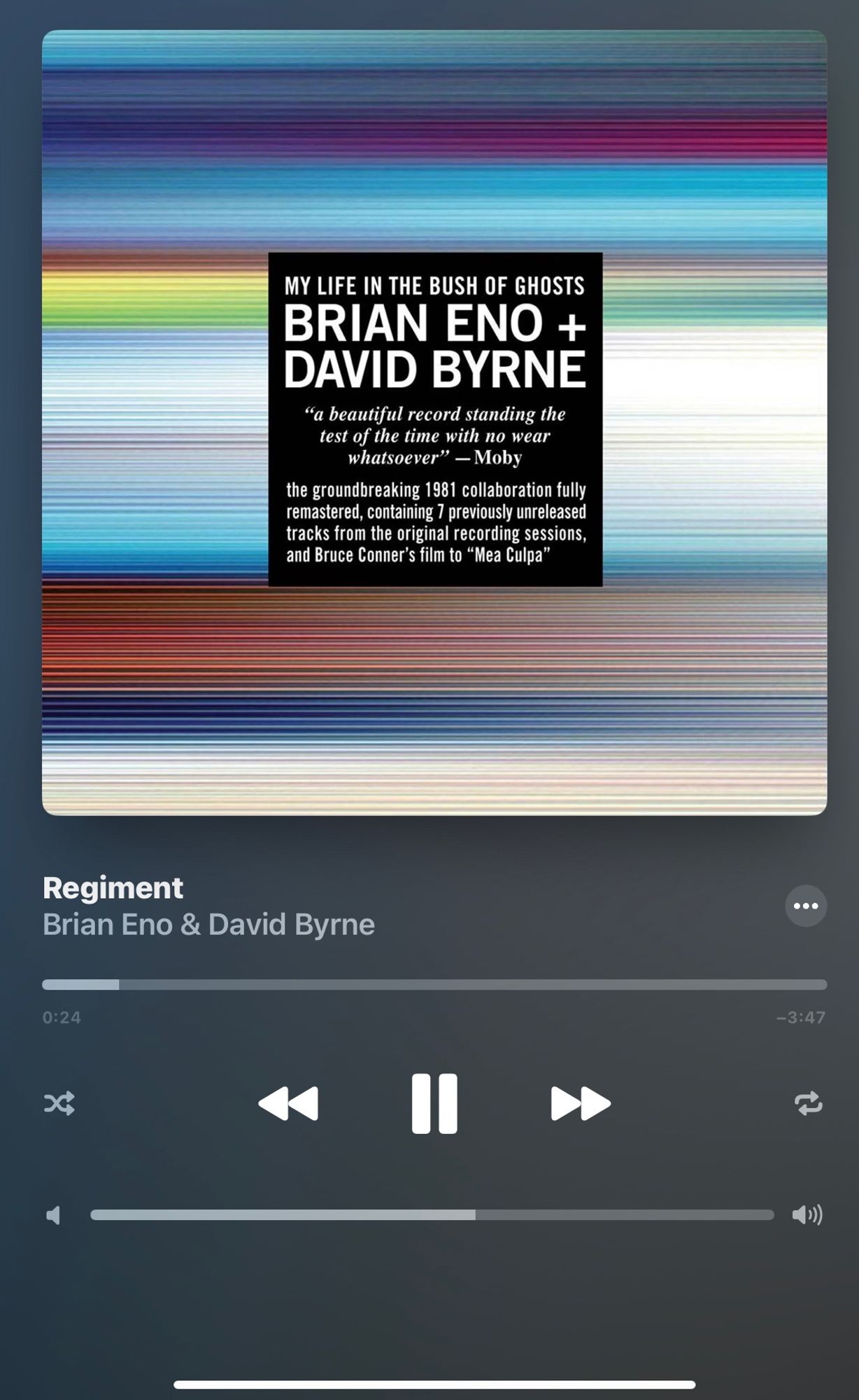 Screenshot of Apple player information for Brian Eno and David Byrne's album My Life In The Bush Of Ghosts 1981