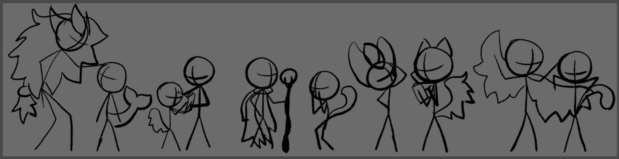 Some wide canvas of 10 characters interacting with each other, it is a concept of an idea of what I'm working on lately, so not even barely a valid sketch.