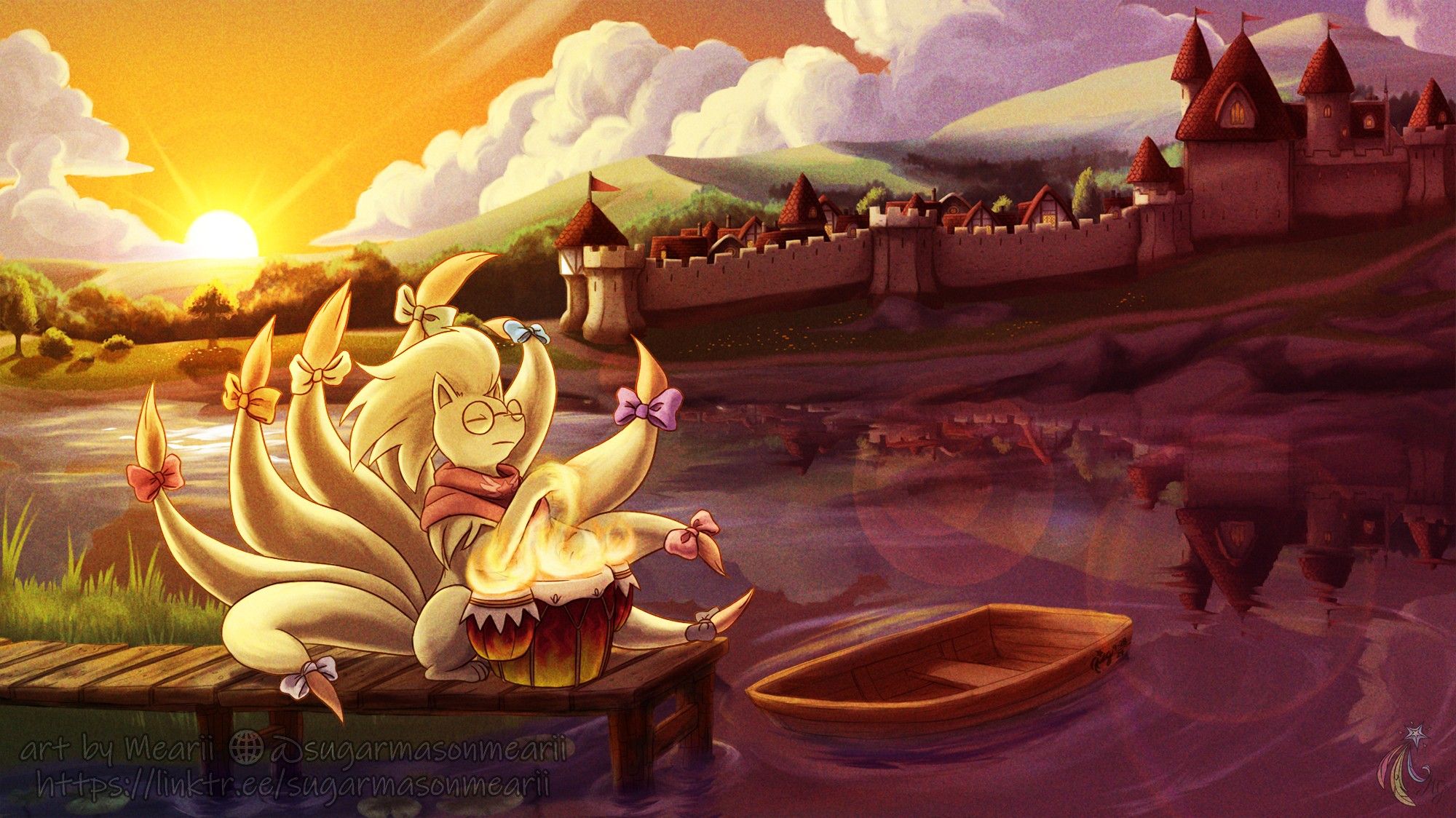 Flanders the Ninetales playing the Fiery Drums, on a dock in the middle of Twilight Lake.

Flanders is the OC of CherryWingNLR.