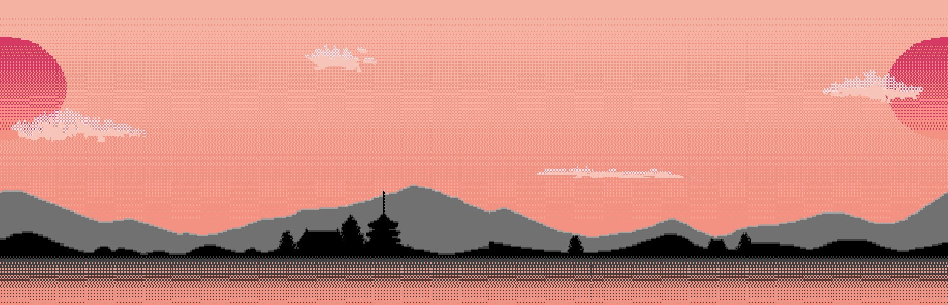 Pixel Art Depicting a Silhouette of a Countryside at Dawn with minor city features, and a pair of Suns wrapping the screen. Based off of a Background from a DOS game called "Metal & Lace: The Battle of the Robot Babes". The game uses its own Proprietary File Type so I couldn't get the Files Ripped for the Scene, so I just used a few screenshots to Sprite it for myself instead for future M.U.G.E.N. Projects.