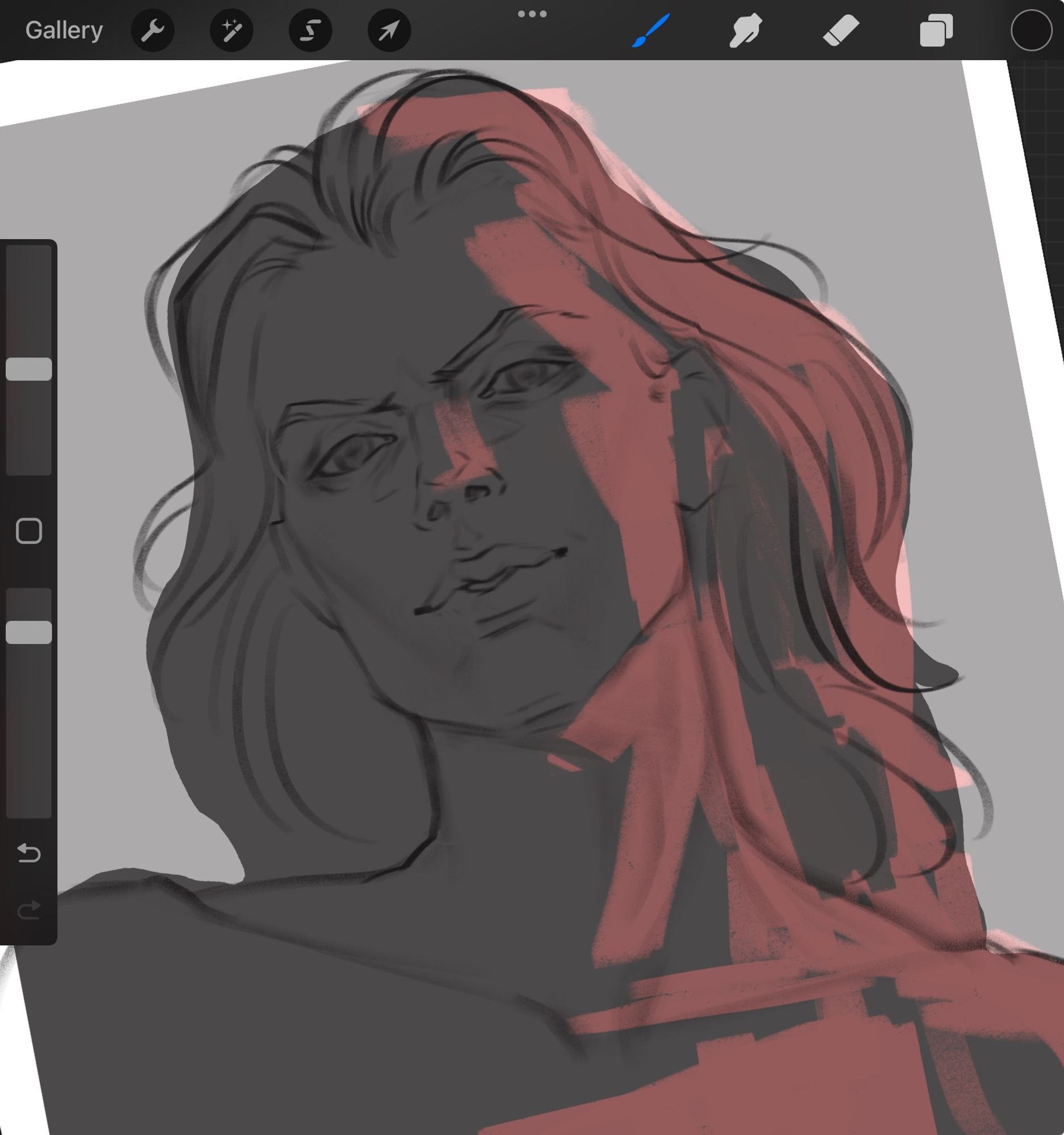 Sketch of Mara Jade portrait with red light on her