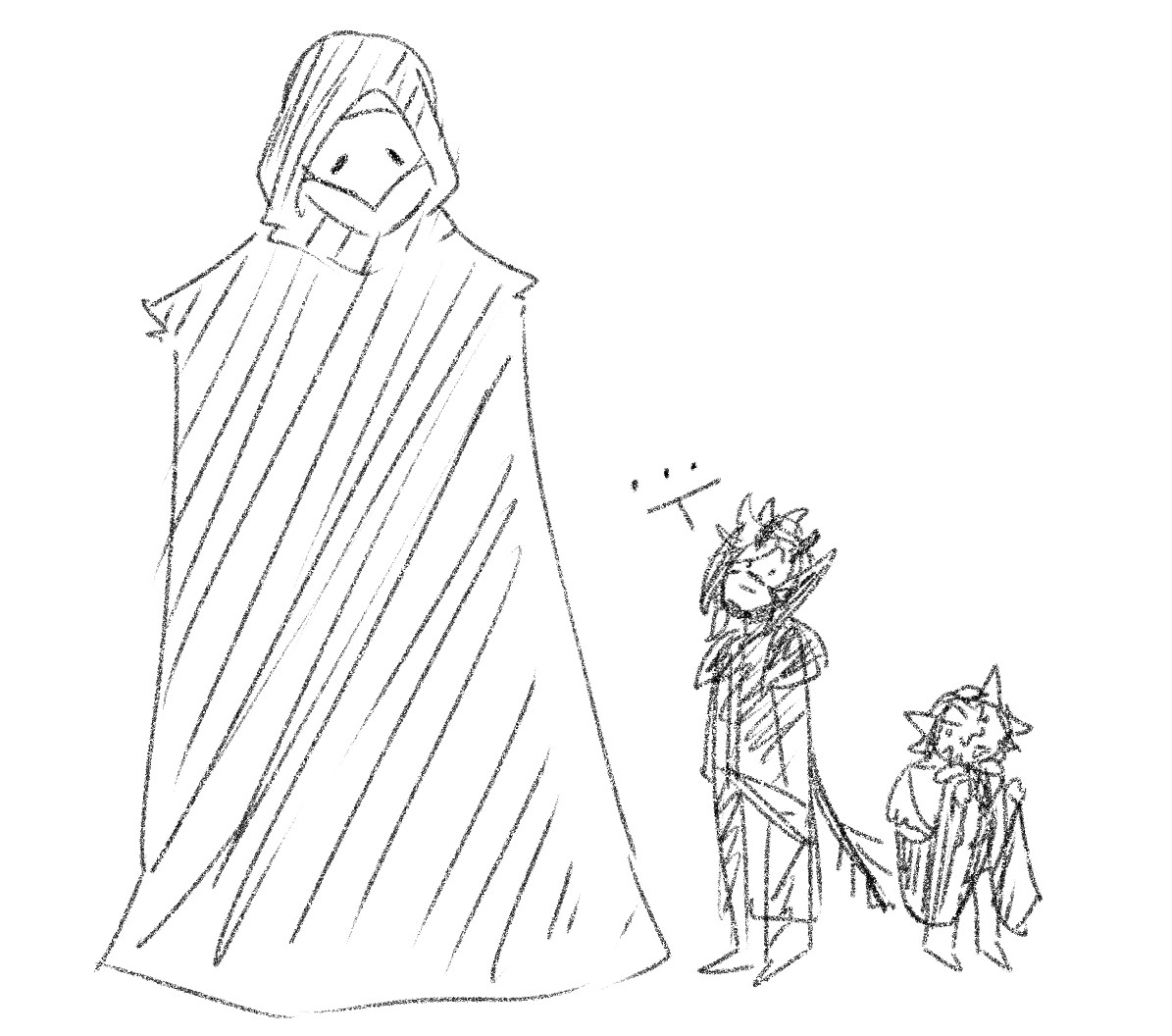 the wol looking up at an ancient shade with a "..." speech bubble, beside him is his tiny husband