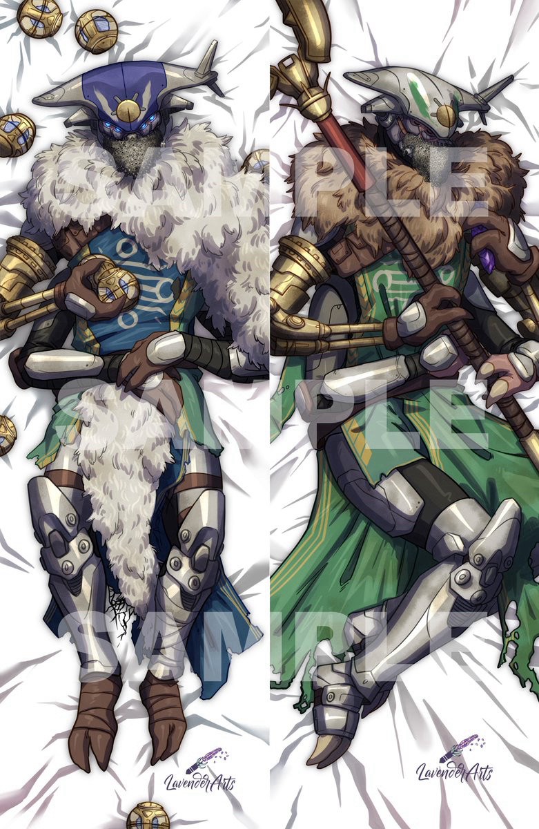 A body pillow cover of Variks the Loyal from Destiny 1 and 2. Front and back sides.