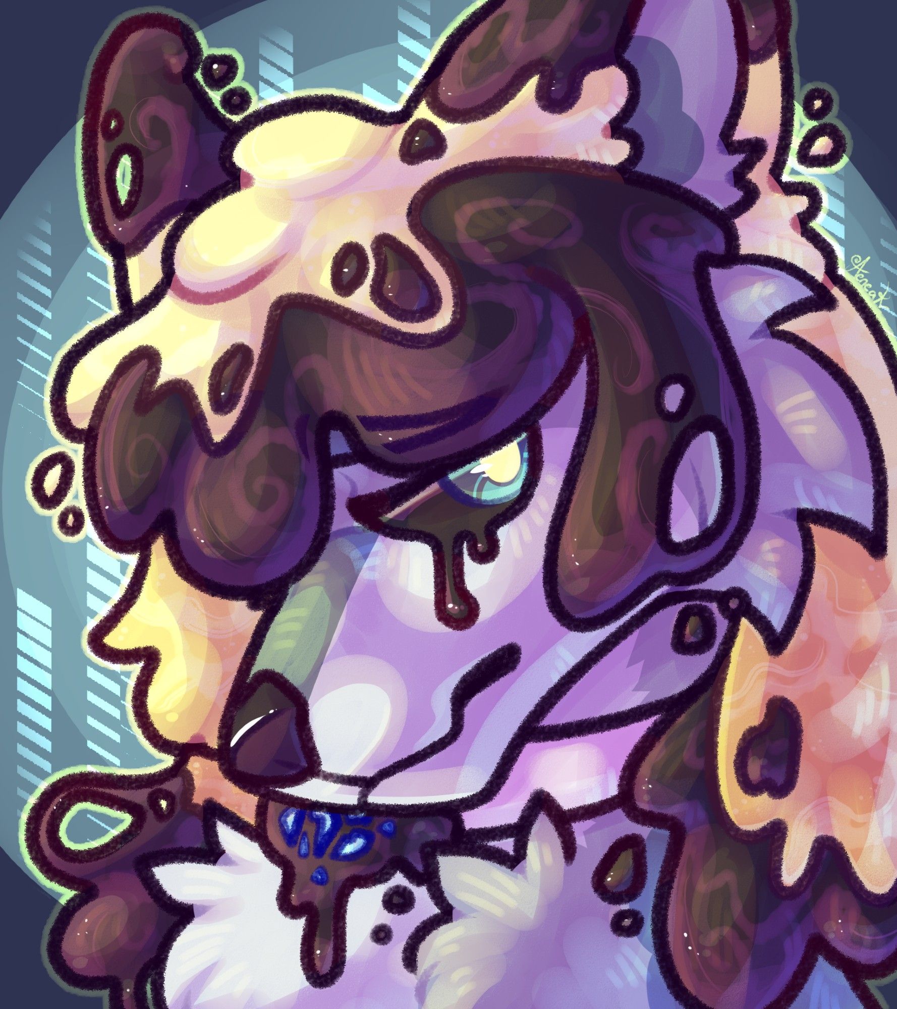 Waterdog oc with yellow and dark purple water faces to the left of the canvas with a saddened look and tears falling down their face as they look over their shoulder to the right

Character belongs to HolyDiver on toyhouse
Art made by me, Aeneak

#furry #art #furryart #digital #digitalart #waterdog #commission