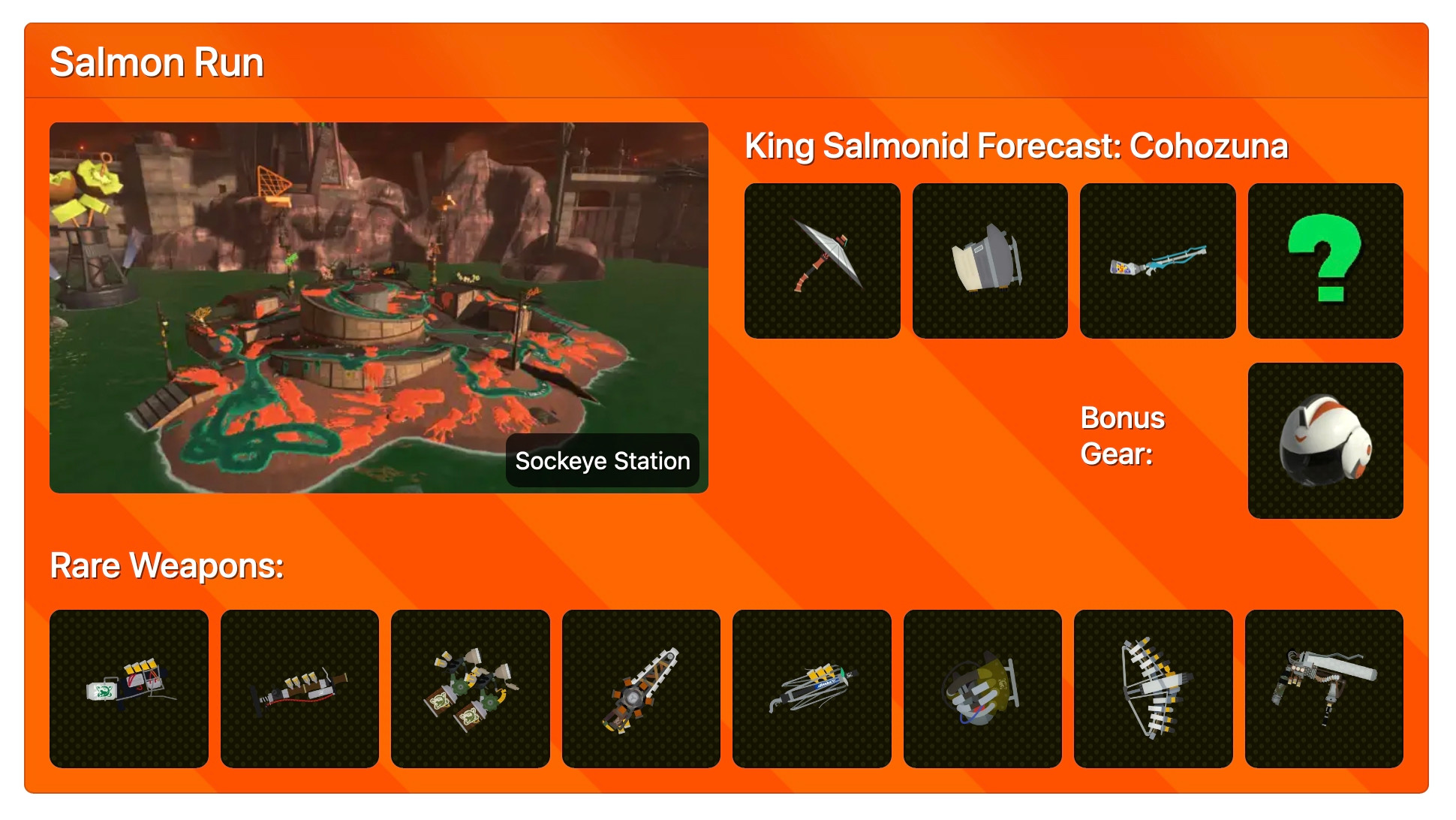 A Salmon Run rotation card as shown on the JelonzoBot website.