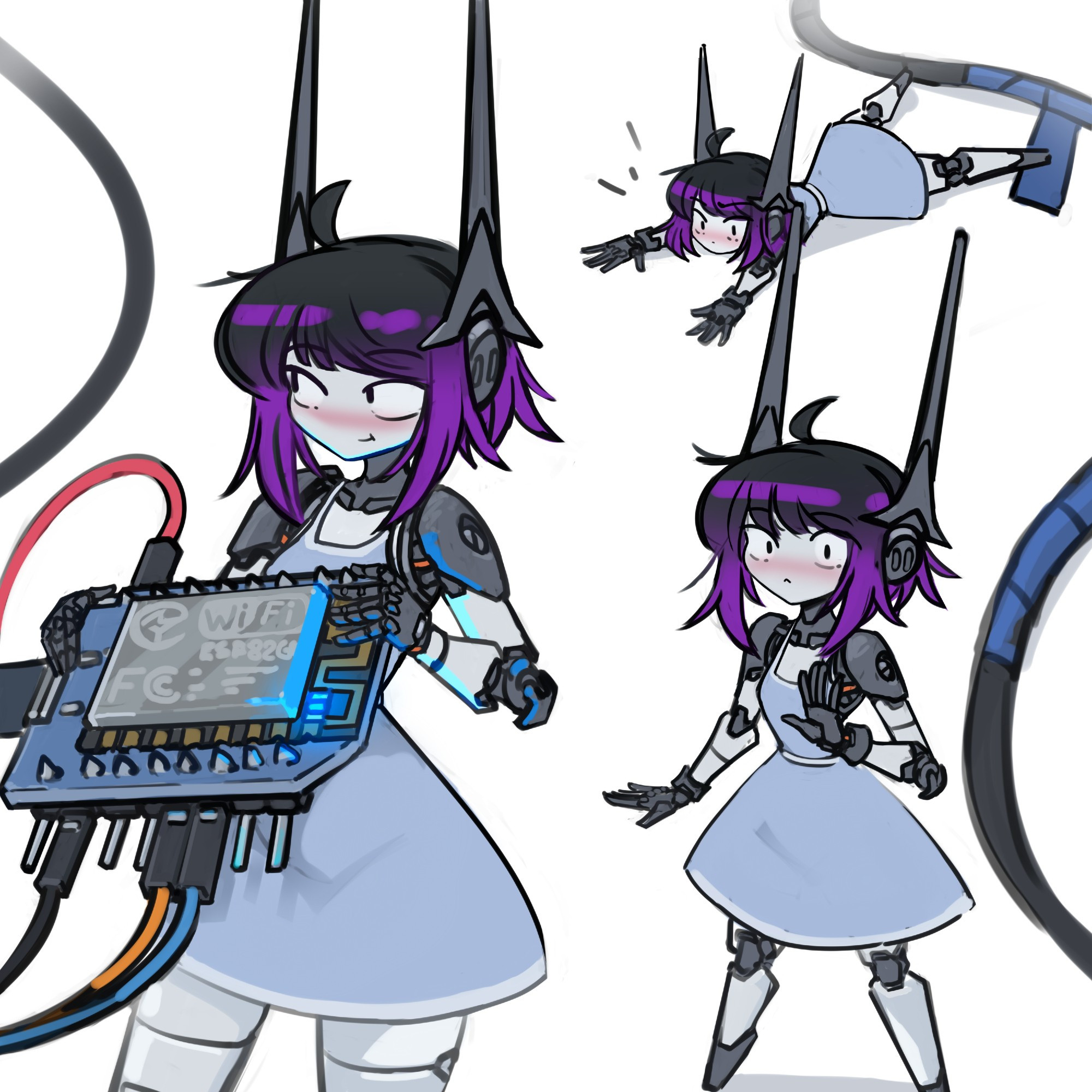 Tiny robot girl holding ESP microcontroller