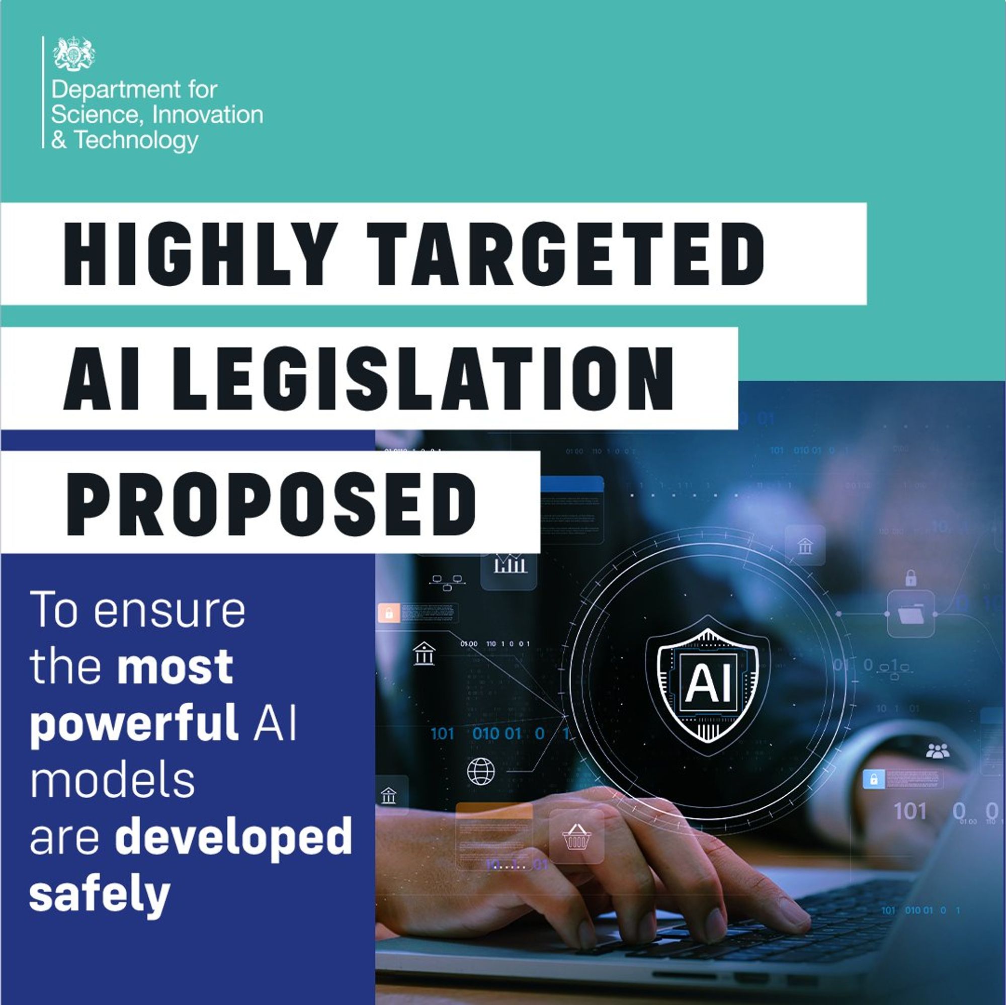 Department for Science, Innovation & Technology graphic:
Highly targeted AI legislation proposed
To ensure the most powerfull AI models are developed safely