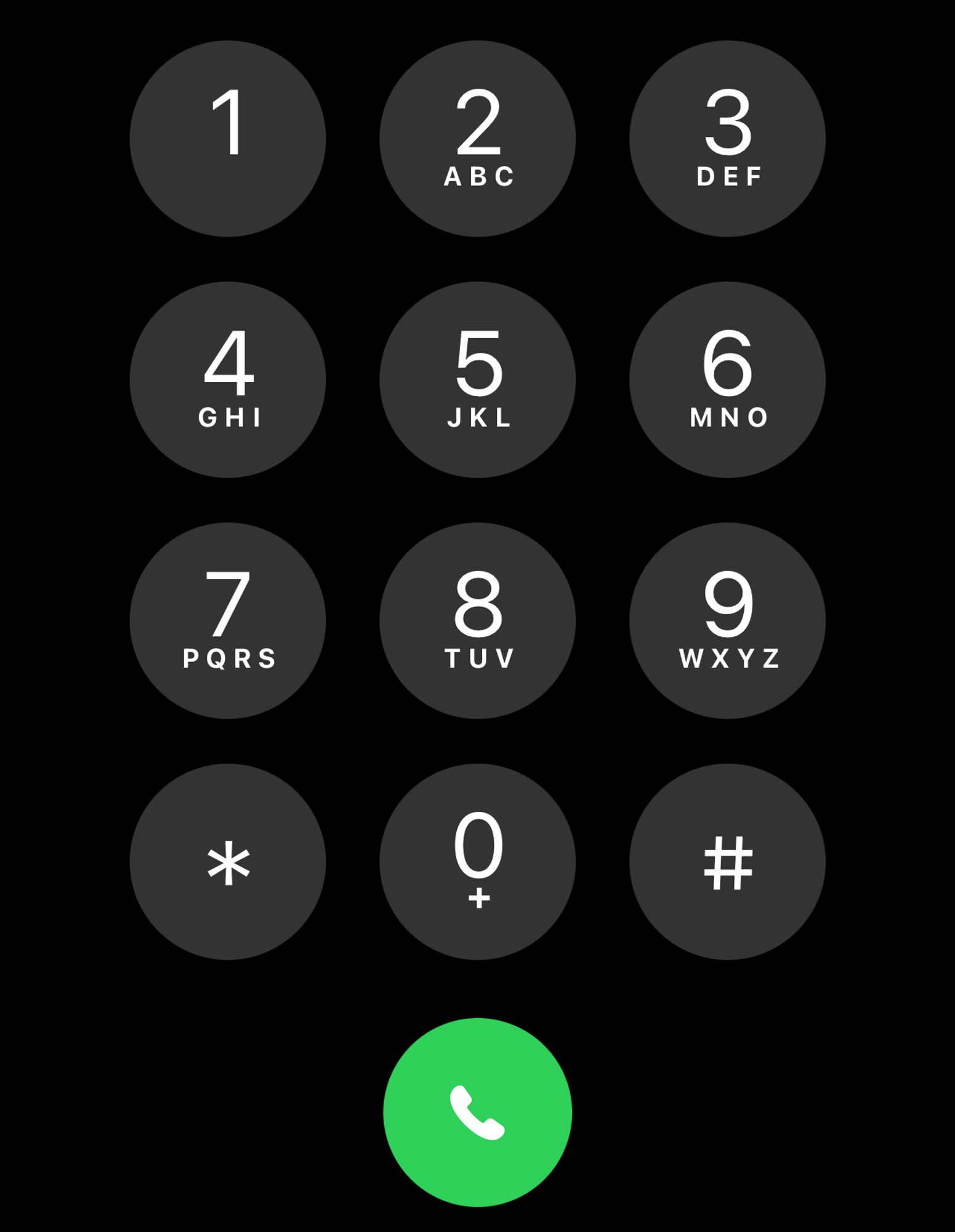 The number pad on the iPhone phone app ordered top to bottom 1, 2, … 9, 0.