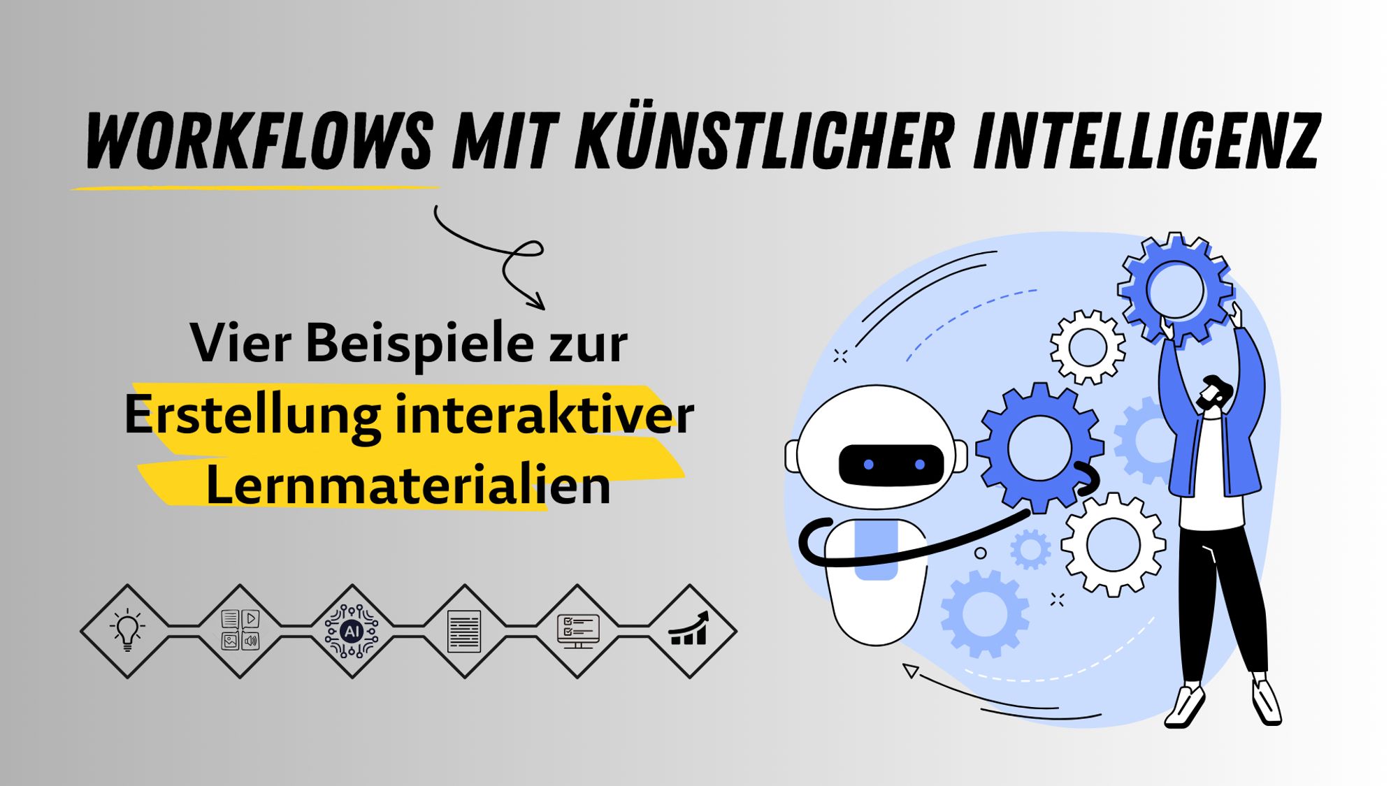 Titelbild zum Blogbeitrag. Überschrift: Workflows mit Künstlicher Intelligenz