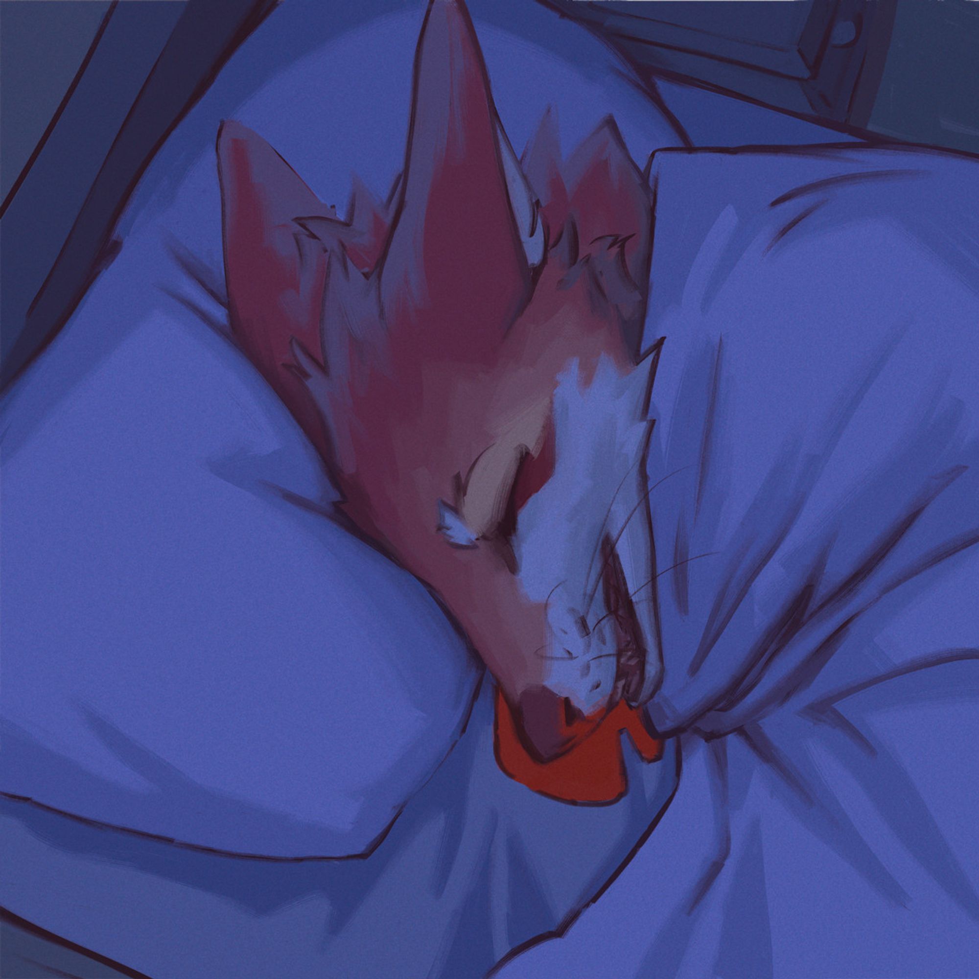 painting of a fox having a nosebleed while sleeping