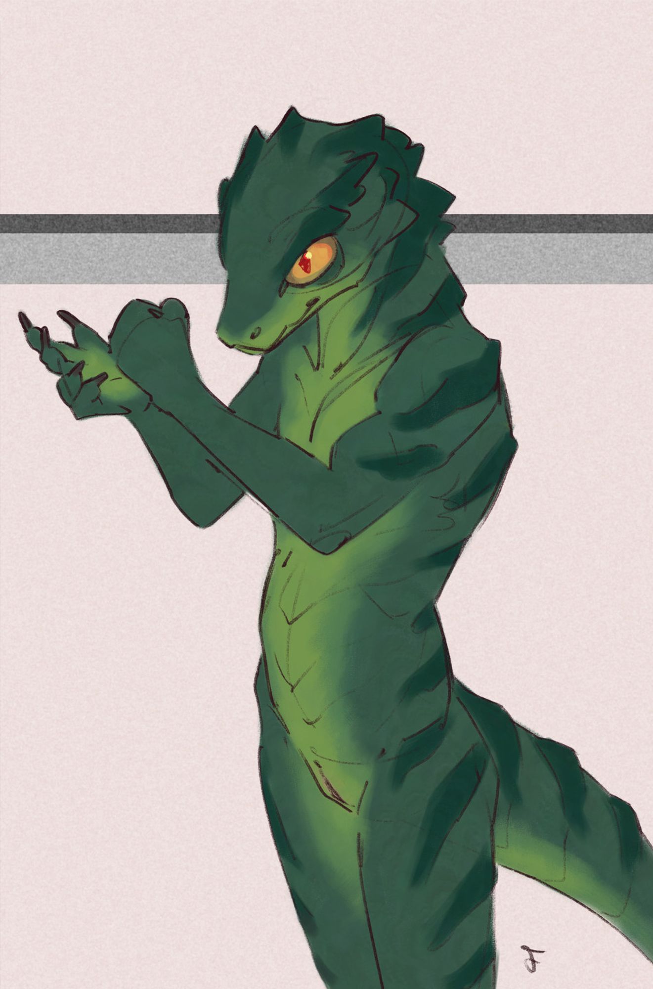 sketch of an anthropomorphic lizard