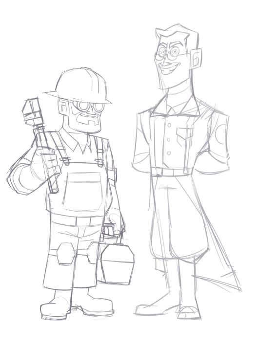 TF2 engie and medic doodles(WIP)