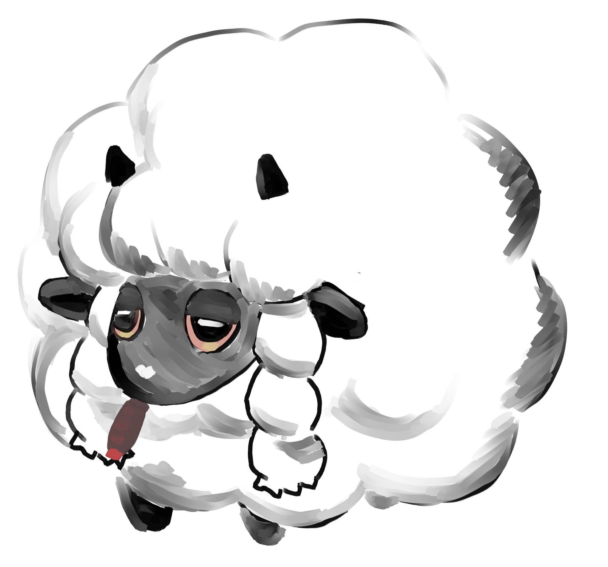 Drawing of the pokemon, Wooloo, smoking weed.