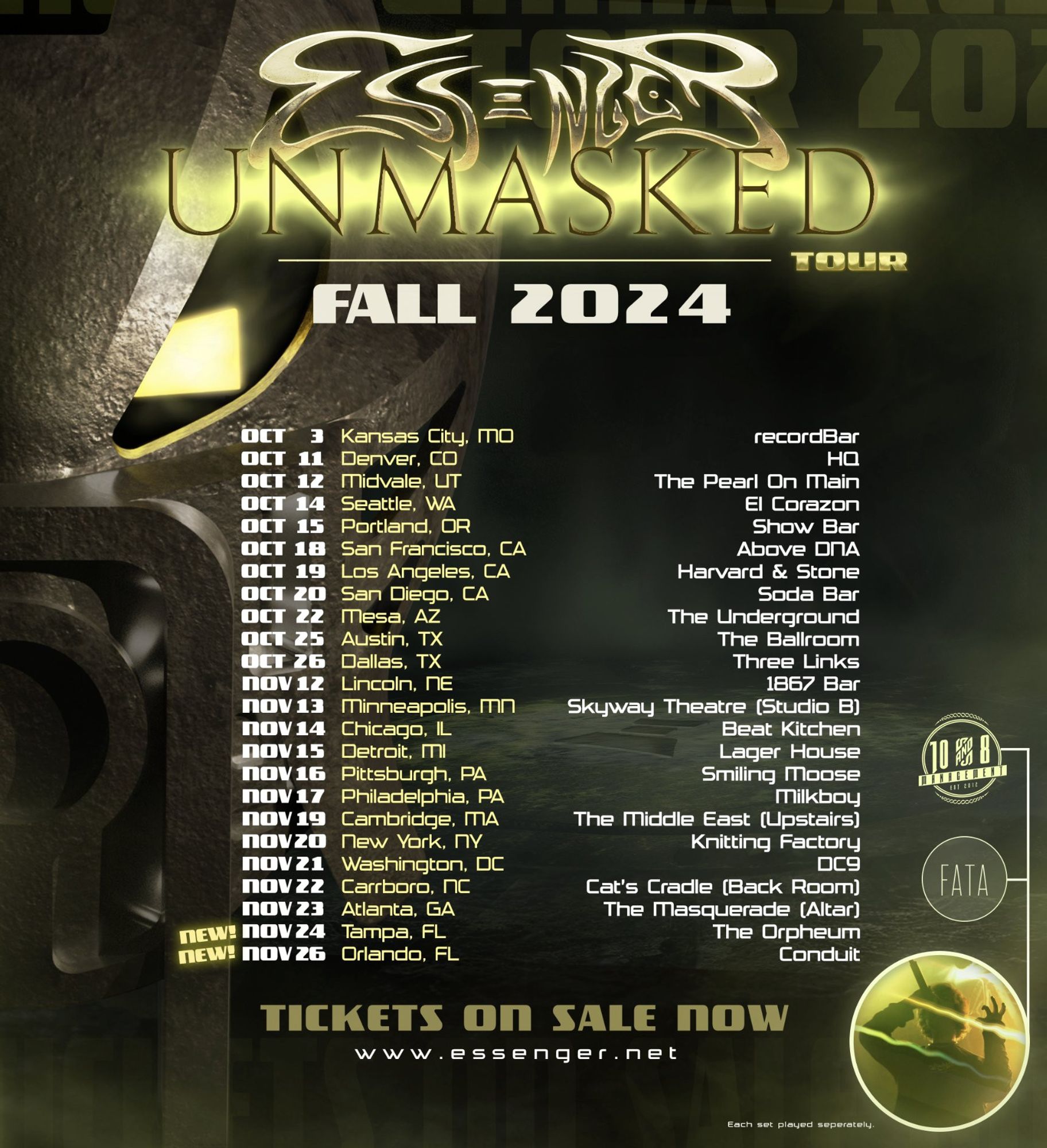 Essenger's "Unmasked" tour dates.