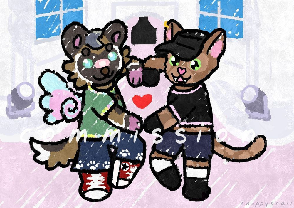 an african wild dog and a ragdoll cat doing a heart pose together on the dress to impress stage. They're both dressed very stylishly and would surely earn a 10/10