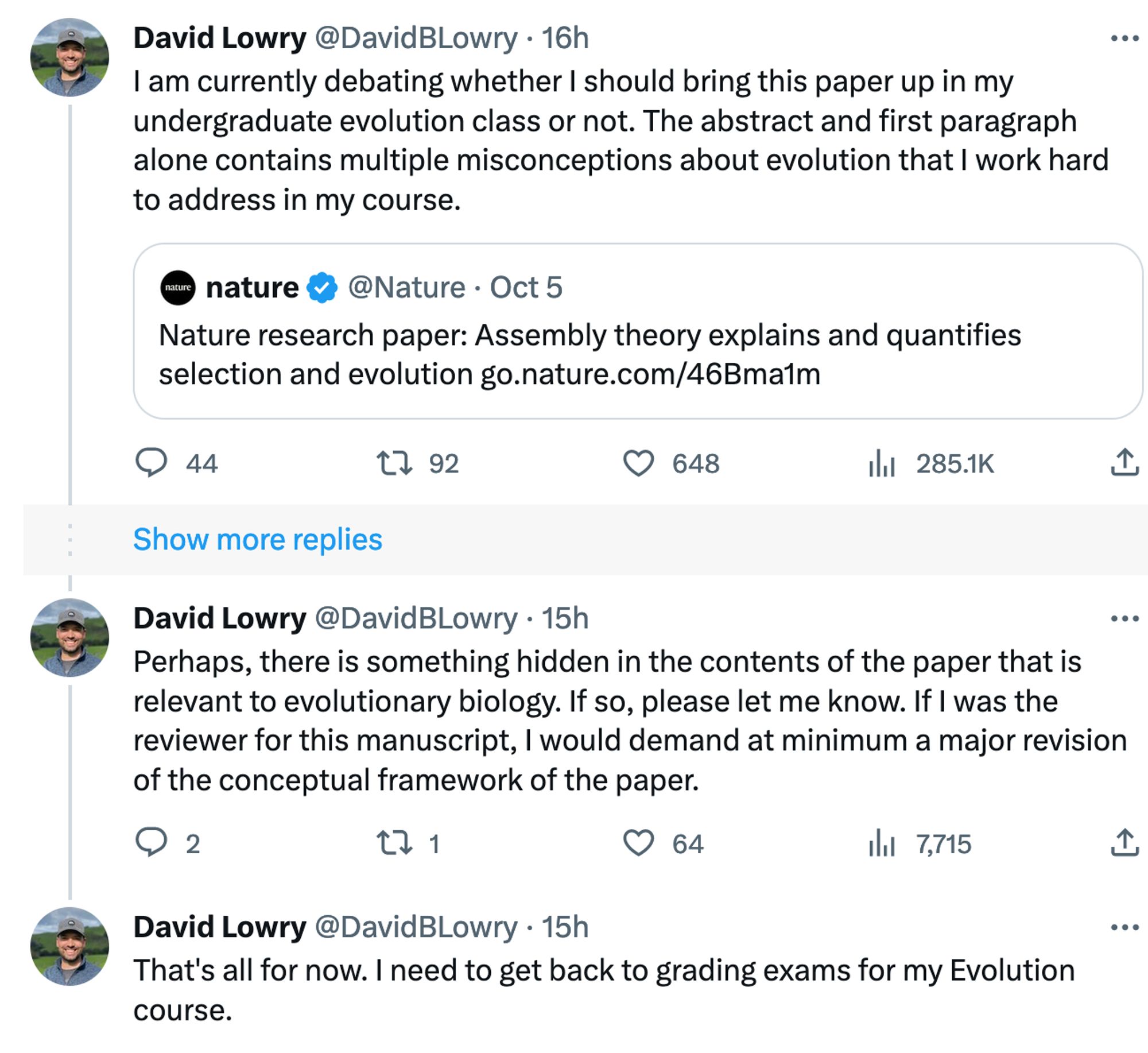 I am currently debating whether I should bring this paper up in my undergraduate evolution class or not. The abstract and first paragraph alone contains multiple misconceptions about evolution that I work hard to address in my course.