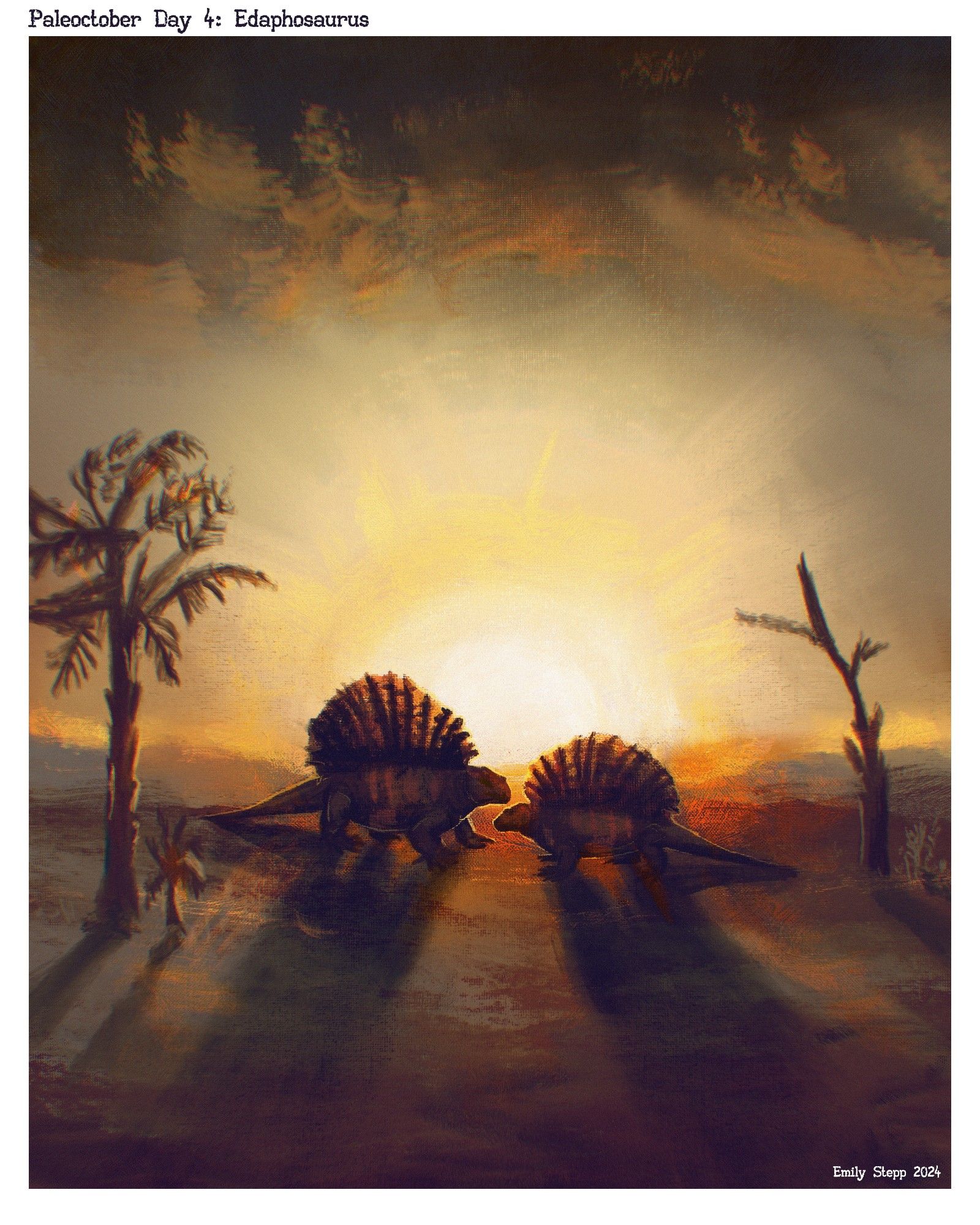 Two Edaphosaurus at sunrise.