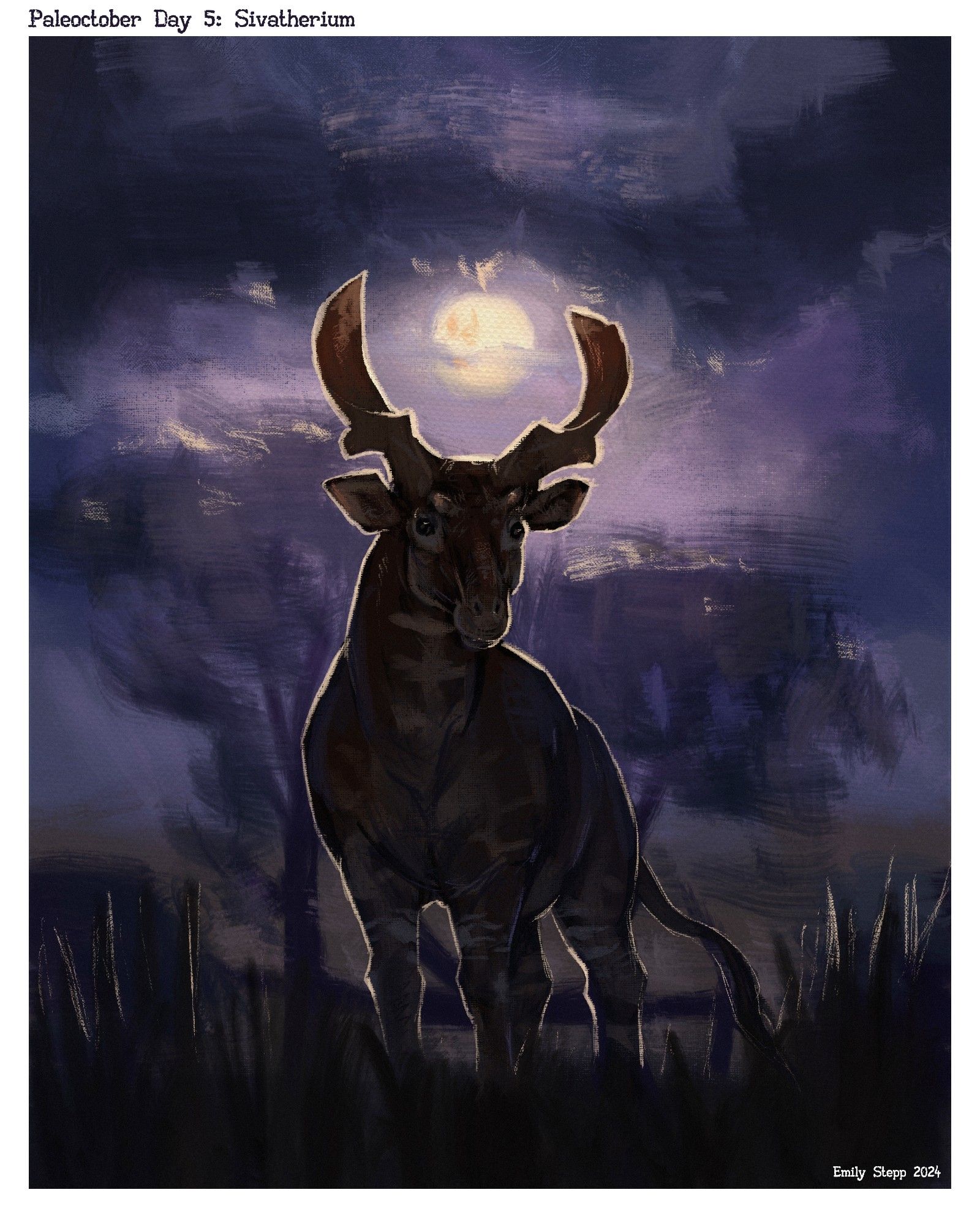 Sivatherium standing beneath the full moon.