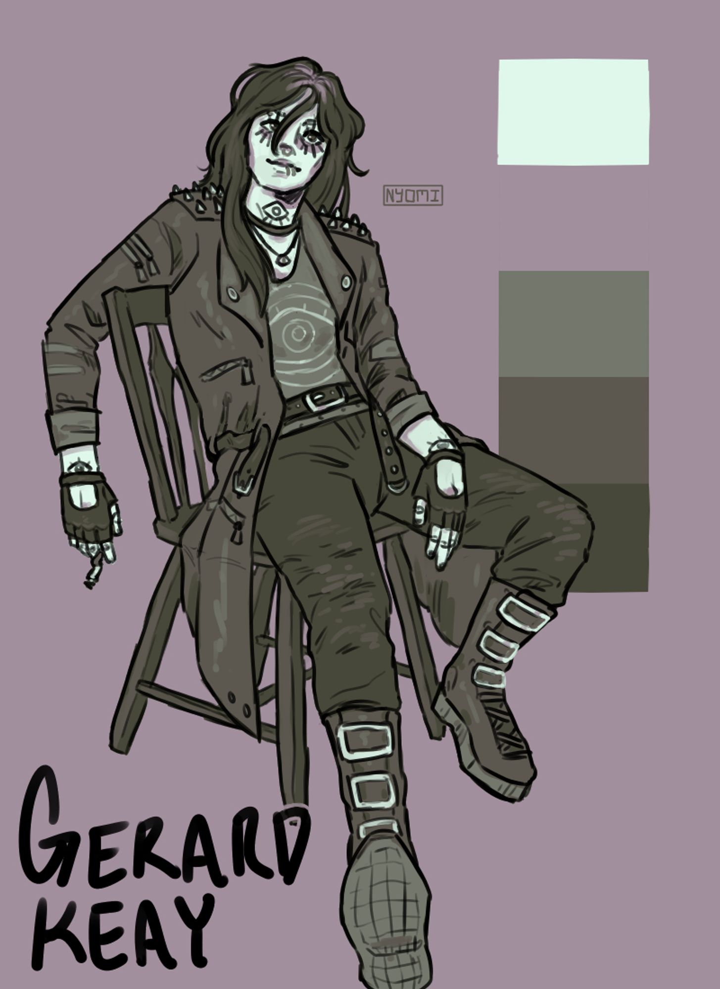 Gerard Keay is pictured lounging on a chair in his typical emo kid getup.