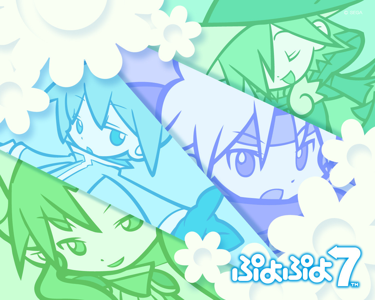 Puyo Puyo 7 wallpaper, has the characters: Satan, Sig, Schezo and Lemres in that order.