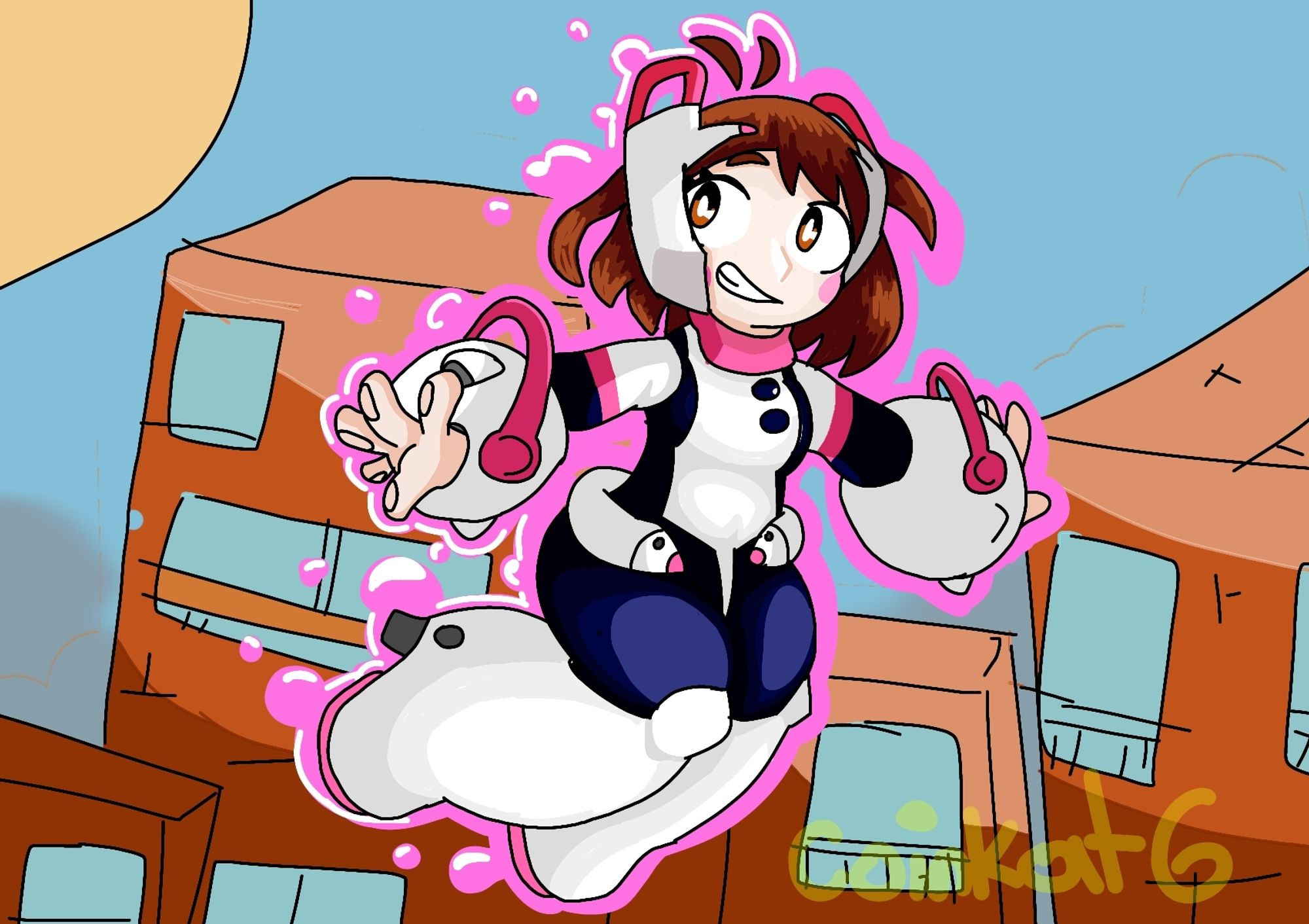 Ochaco uraraka from my hero academia floating through a lazy background (I'm not good at backgrounds 💔)