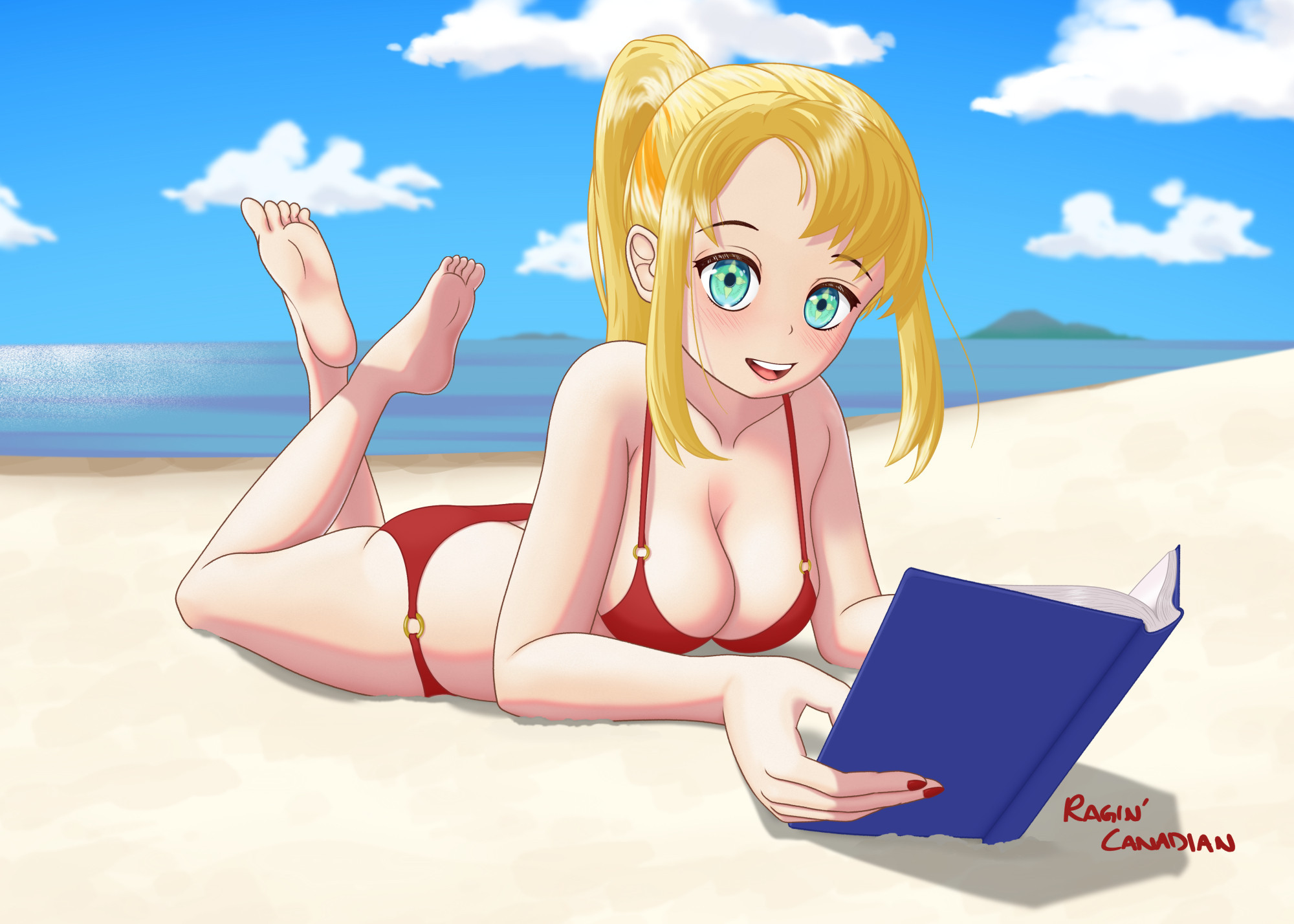 Pina Pengin relaxing on a beach