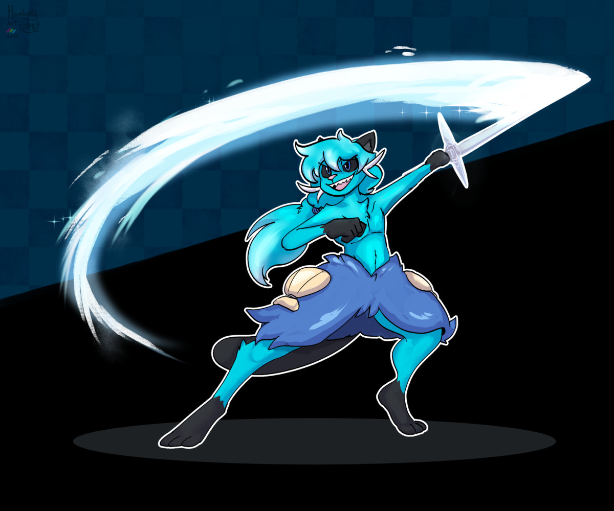 anthro dewott swinging sword