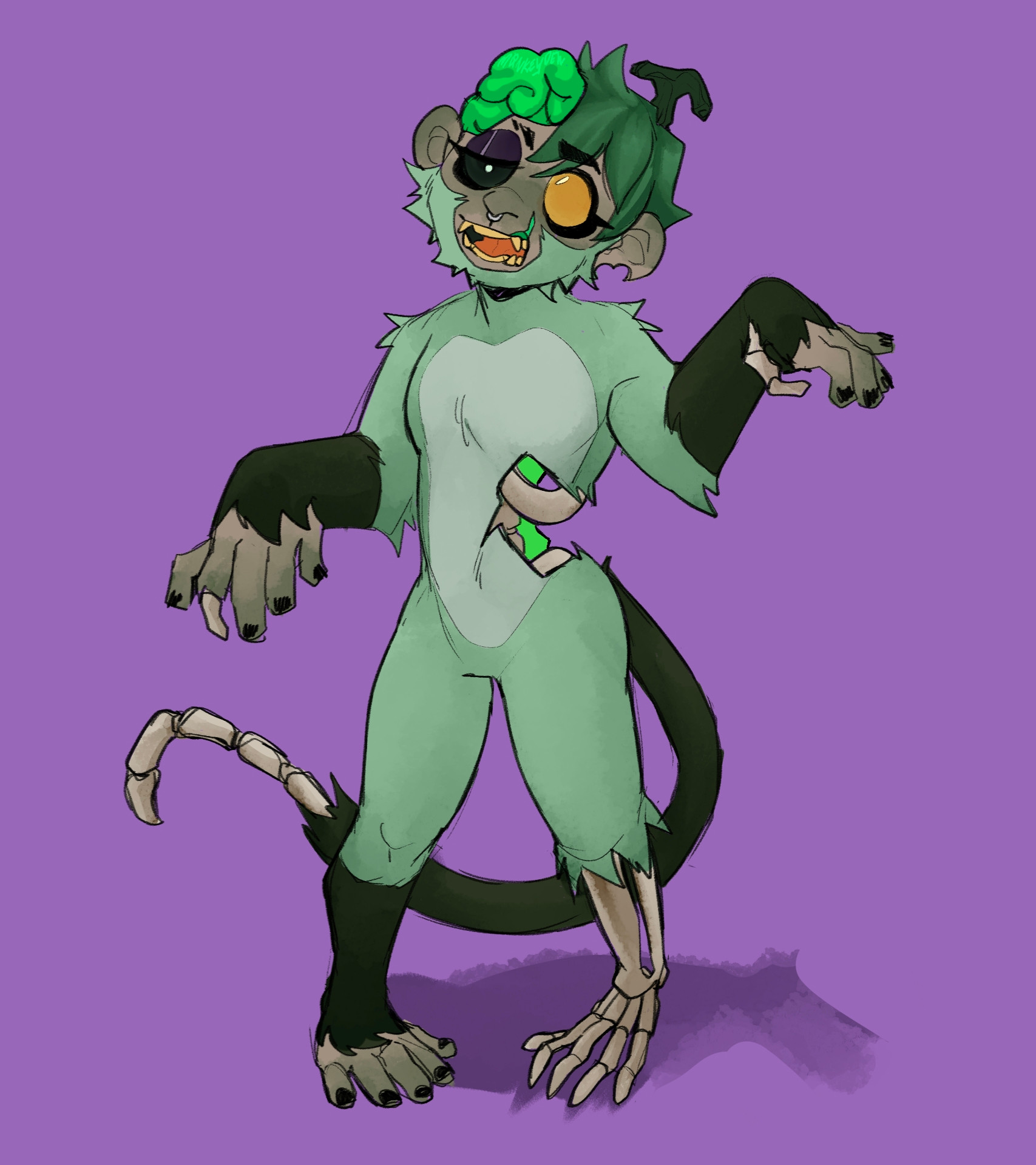 The image is a drawing of Mel the monkey, my fursona. Only she's a zombie.