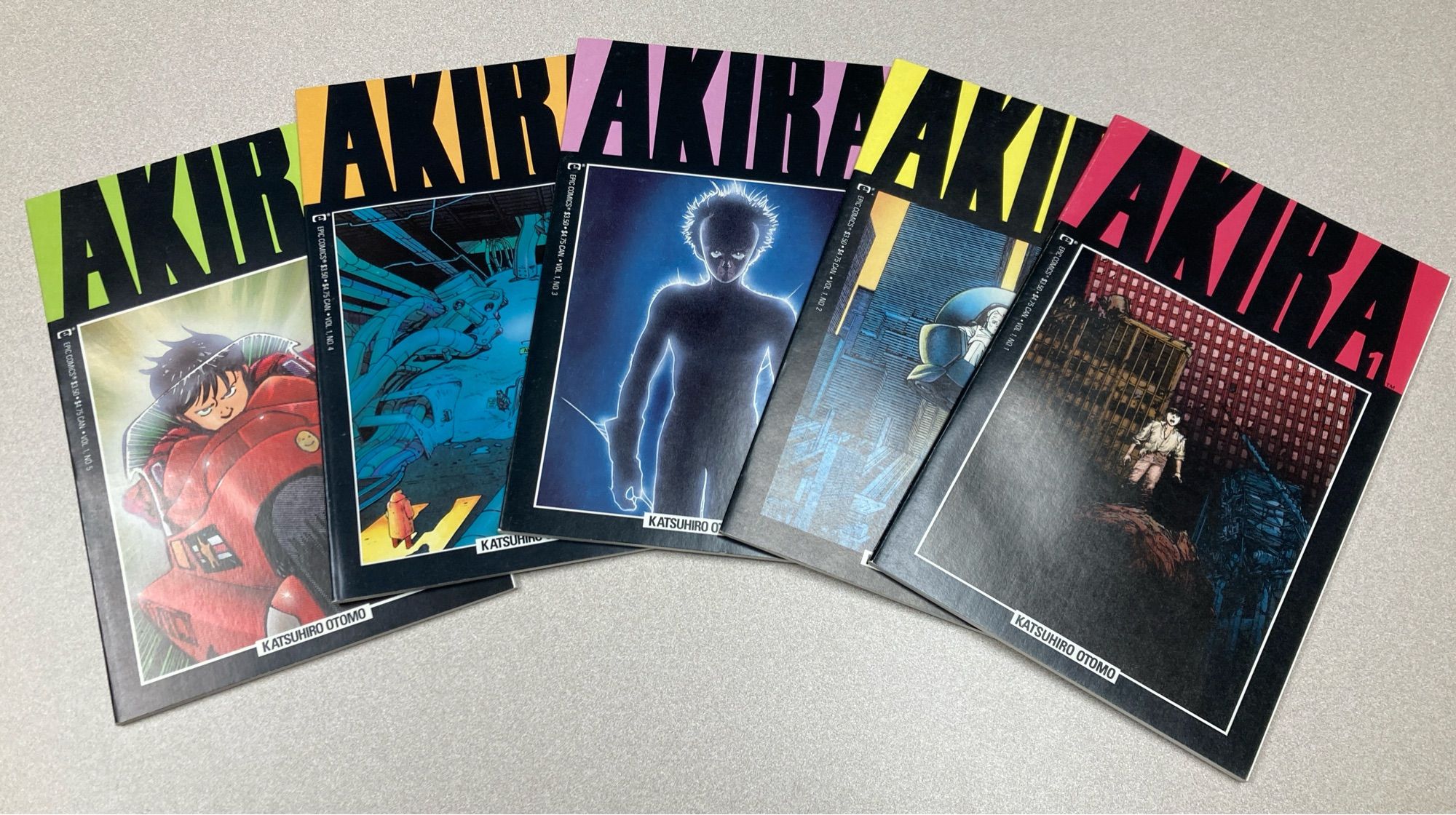 The first five issues of the Marvel/Epic editions of Katsuhiro Otomo’s “Akira”