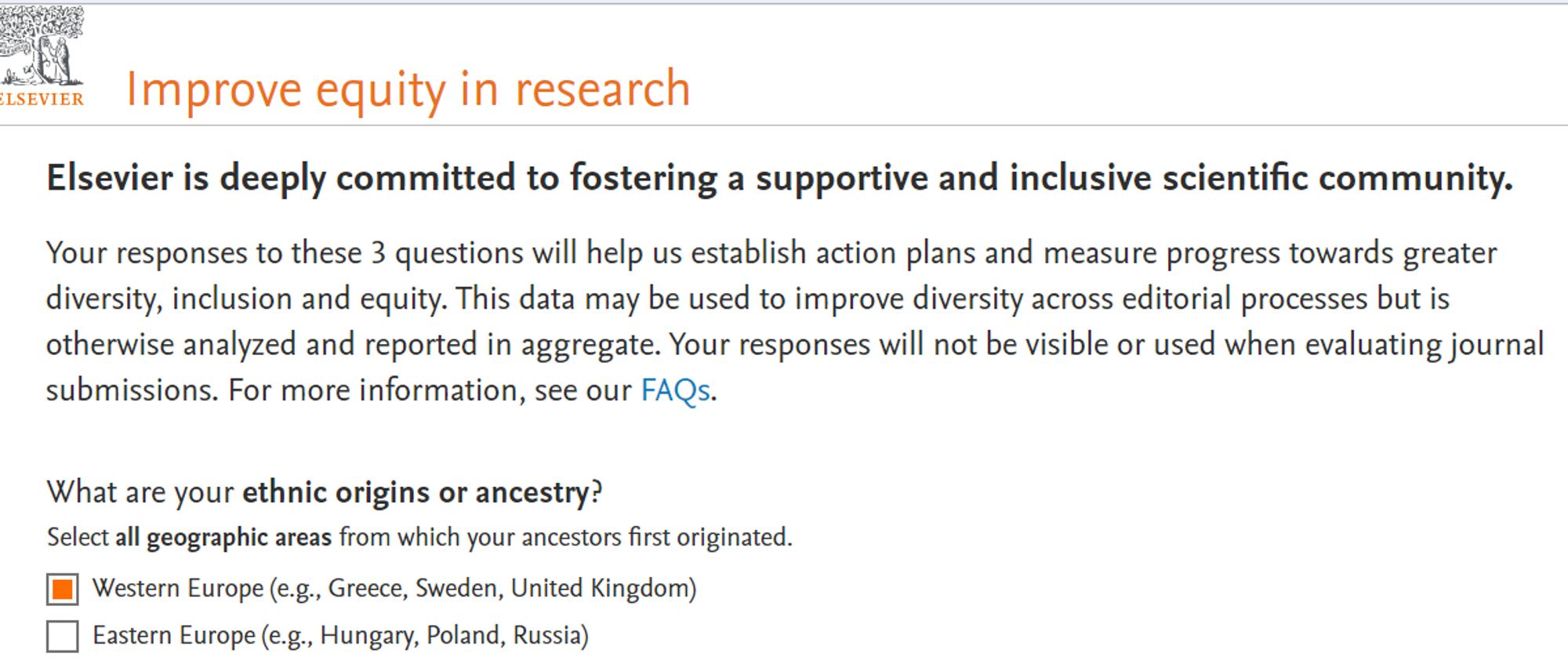 Screenshot from Elsevier's equity in research statements, where Greece is classified as Western Europe