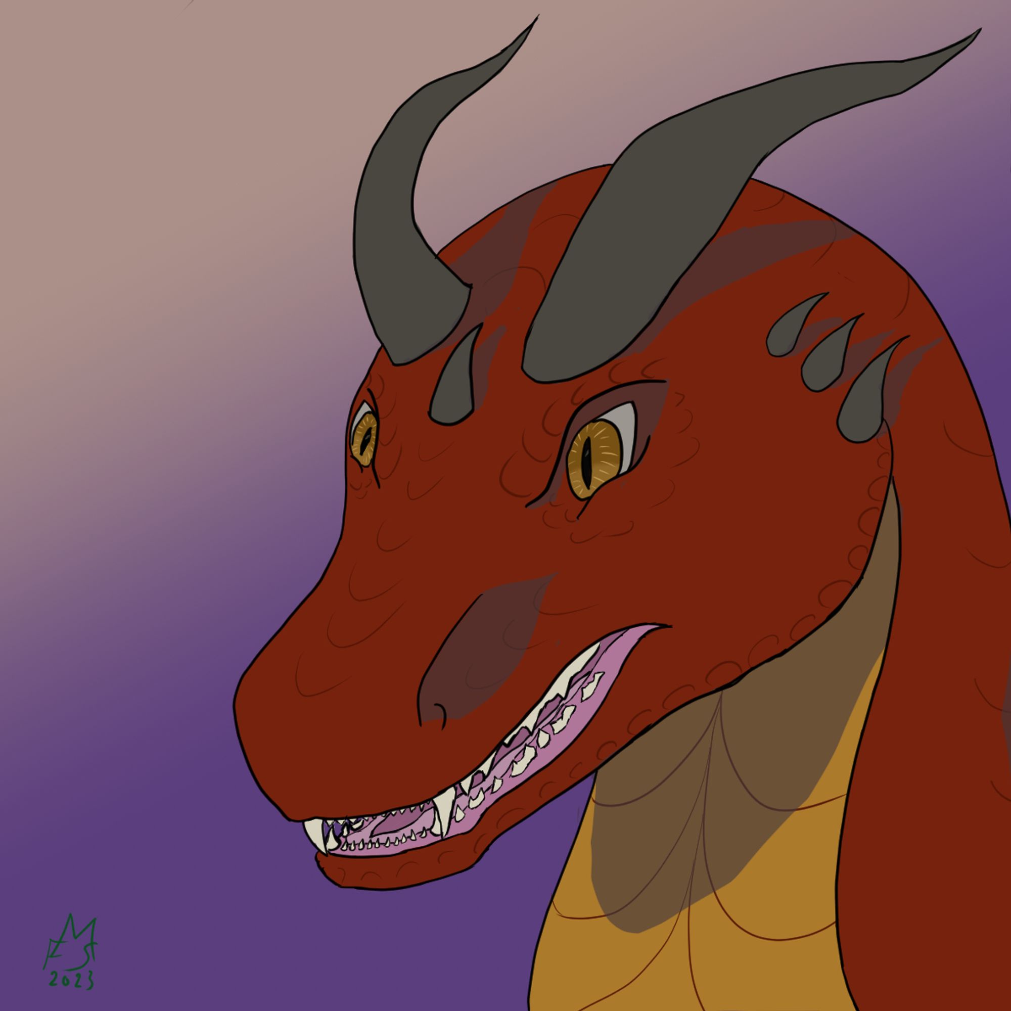 Red and gold dragon snarling