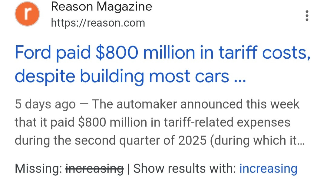 Ford paid 800 million in. Tariff costs despite building most cars in USA