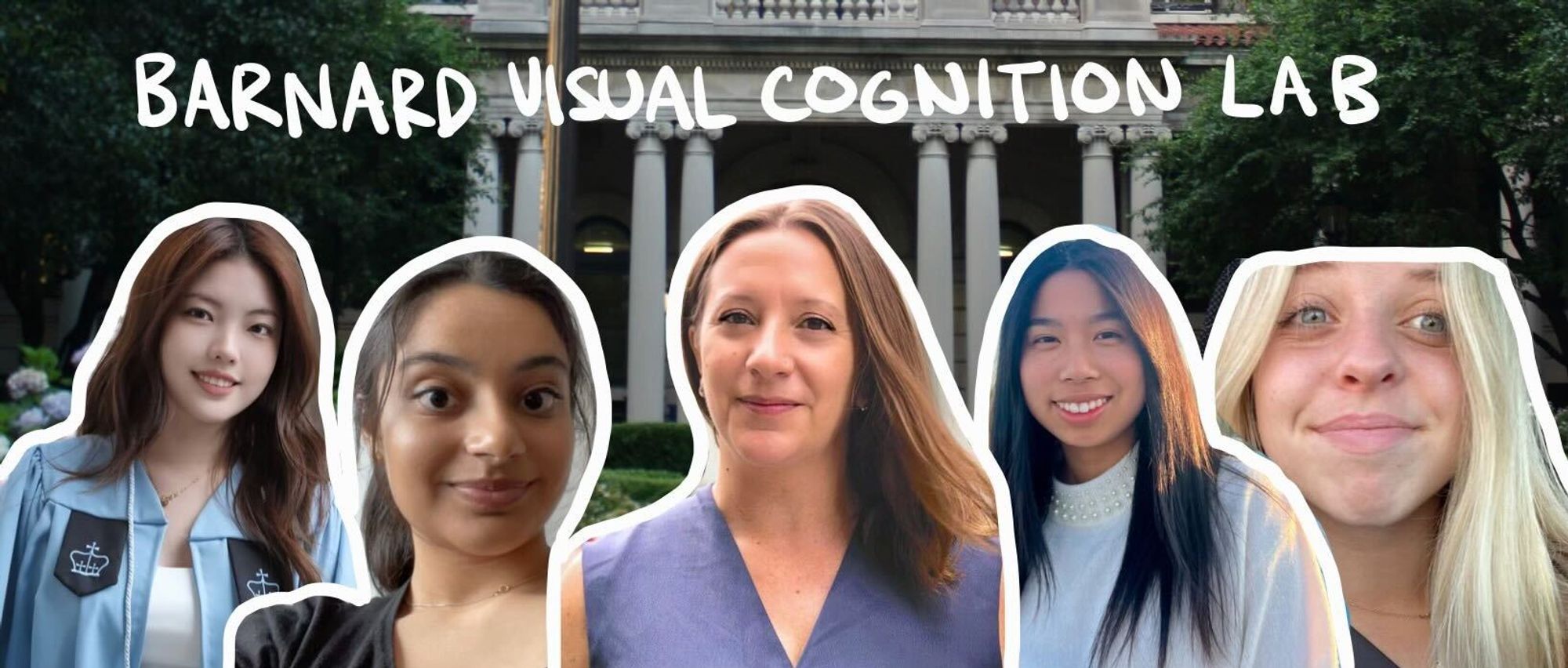 A collage of five scientists in front of Milbank Hall.