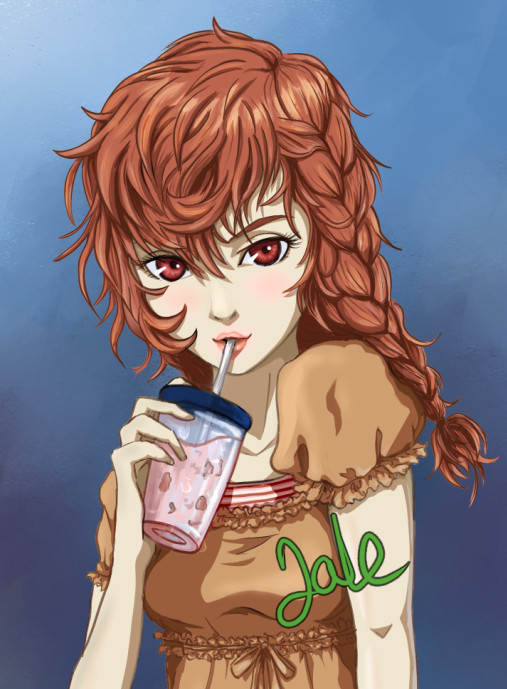 Minako sipping Aki's protein shake