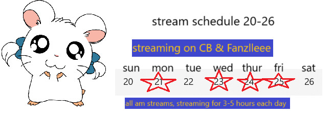 stream schedule on monday, wednesday, thursday, friday AM shifts the 20th-26th