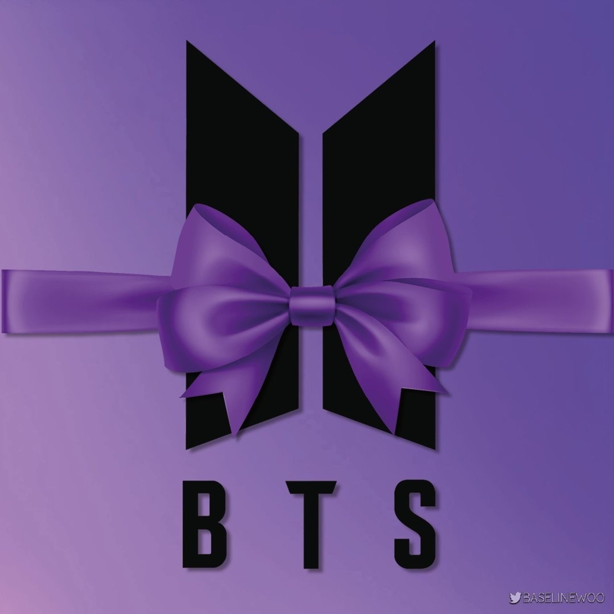 A purple ribbon shielding BTS logo from harm, purple background too, credits of this picture to Baselinewoo on Twitter