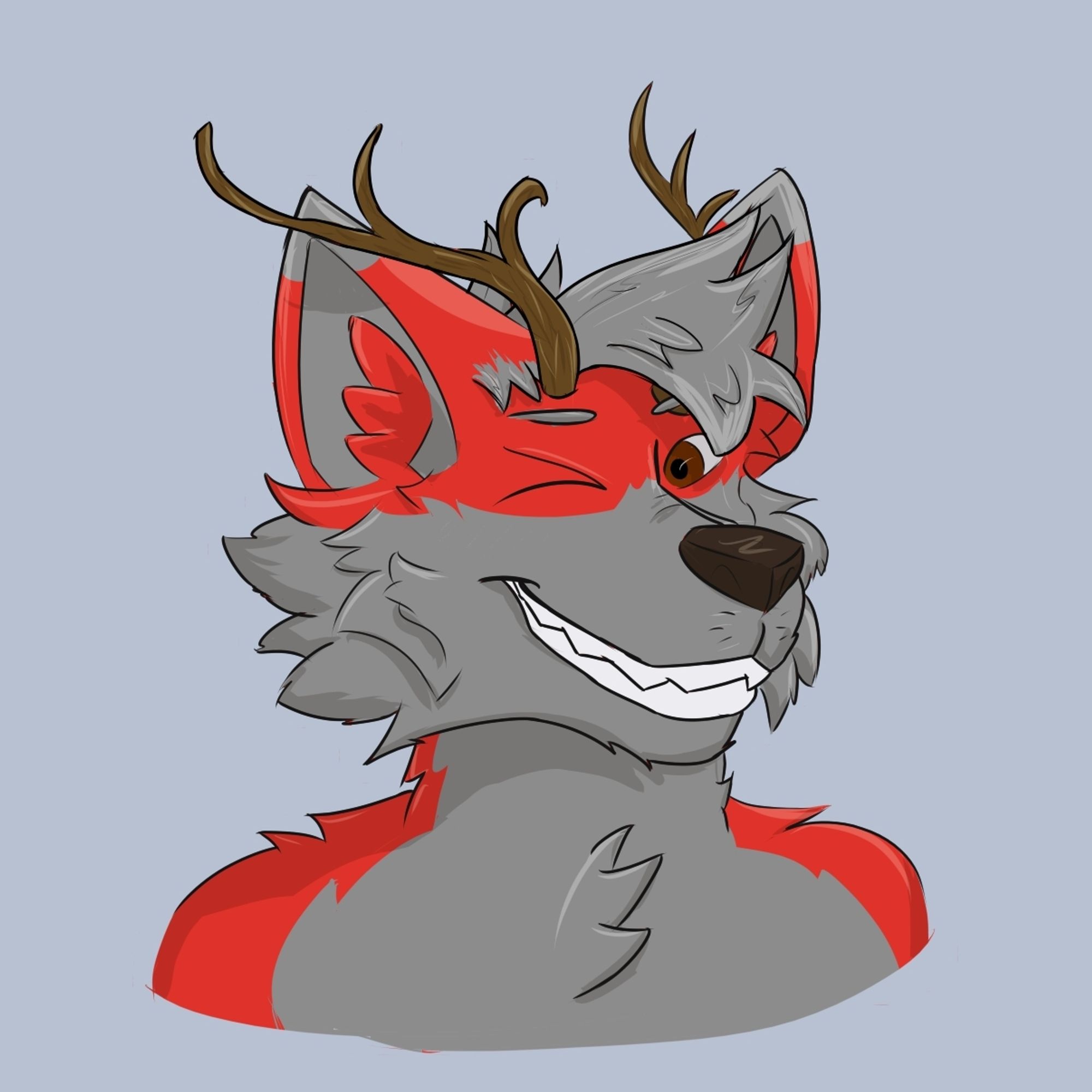 Bust of a gray and orange winking deerfox (but oops he looks more like a wolf aaaaAA)