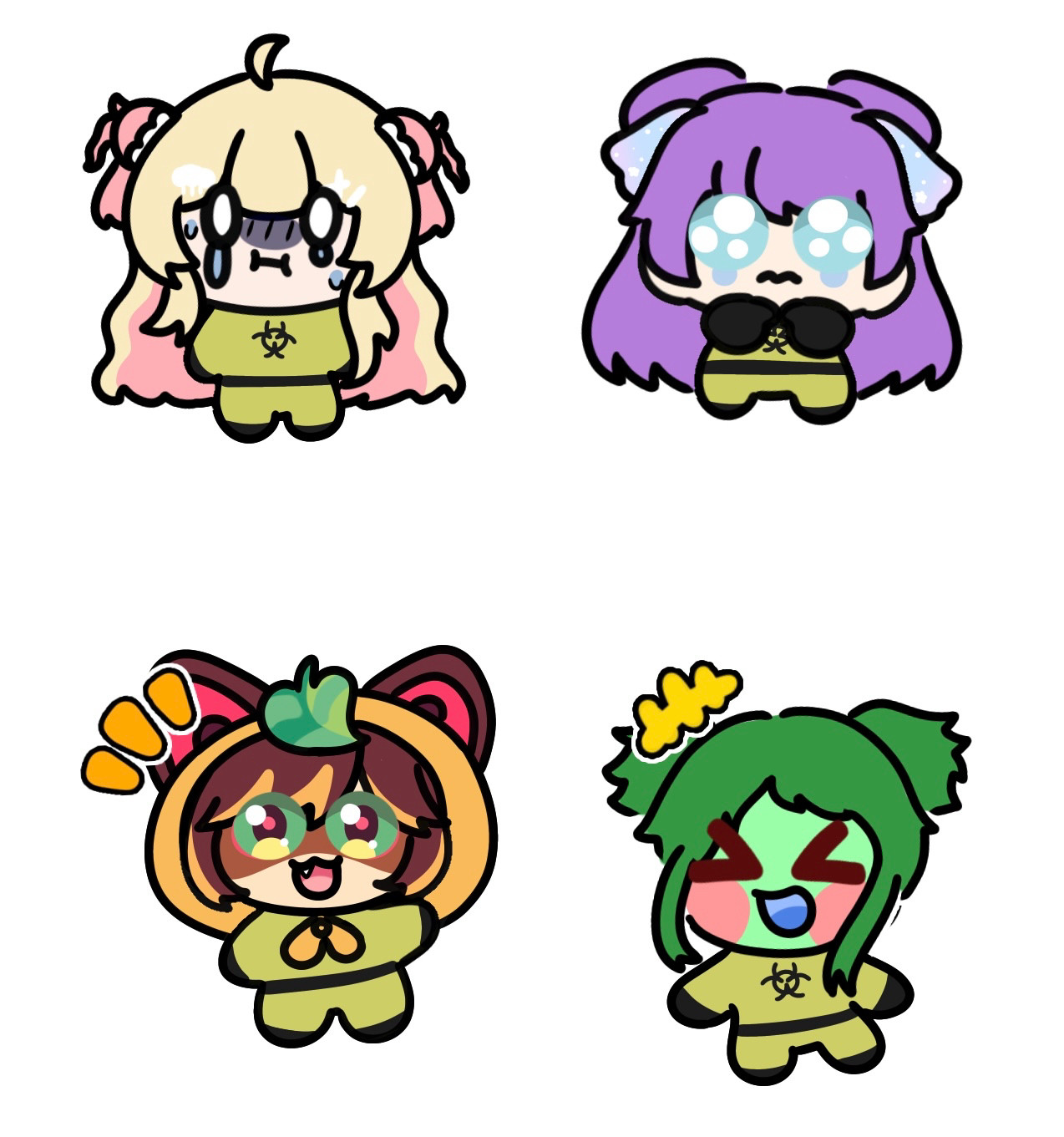 chibi sellyskyvt, zerosocean, froggofrogmcfrog, & justnattsu in backrooms outfit