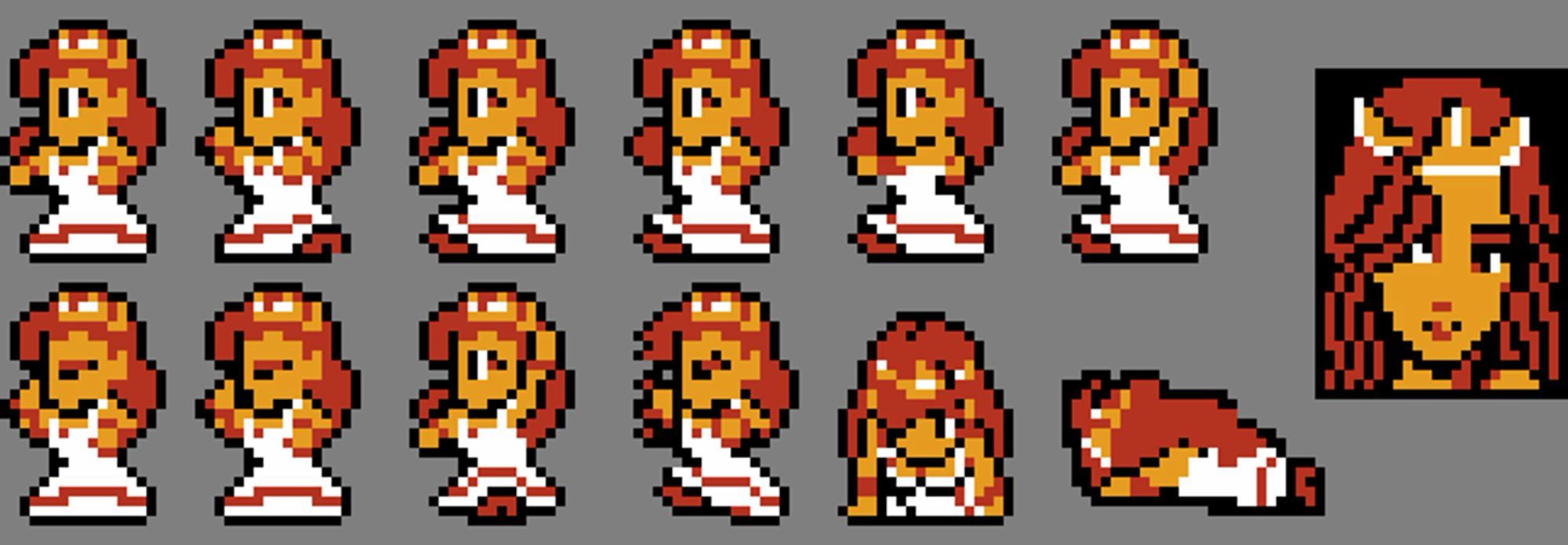 NES battle sprite sheet of Princess Toadstool redraw challenge