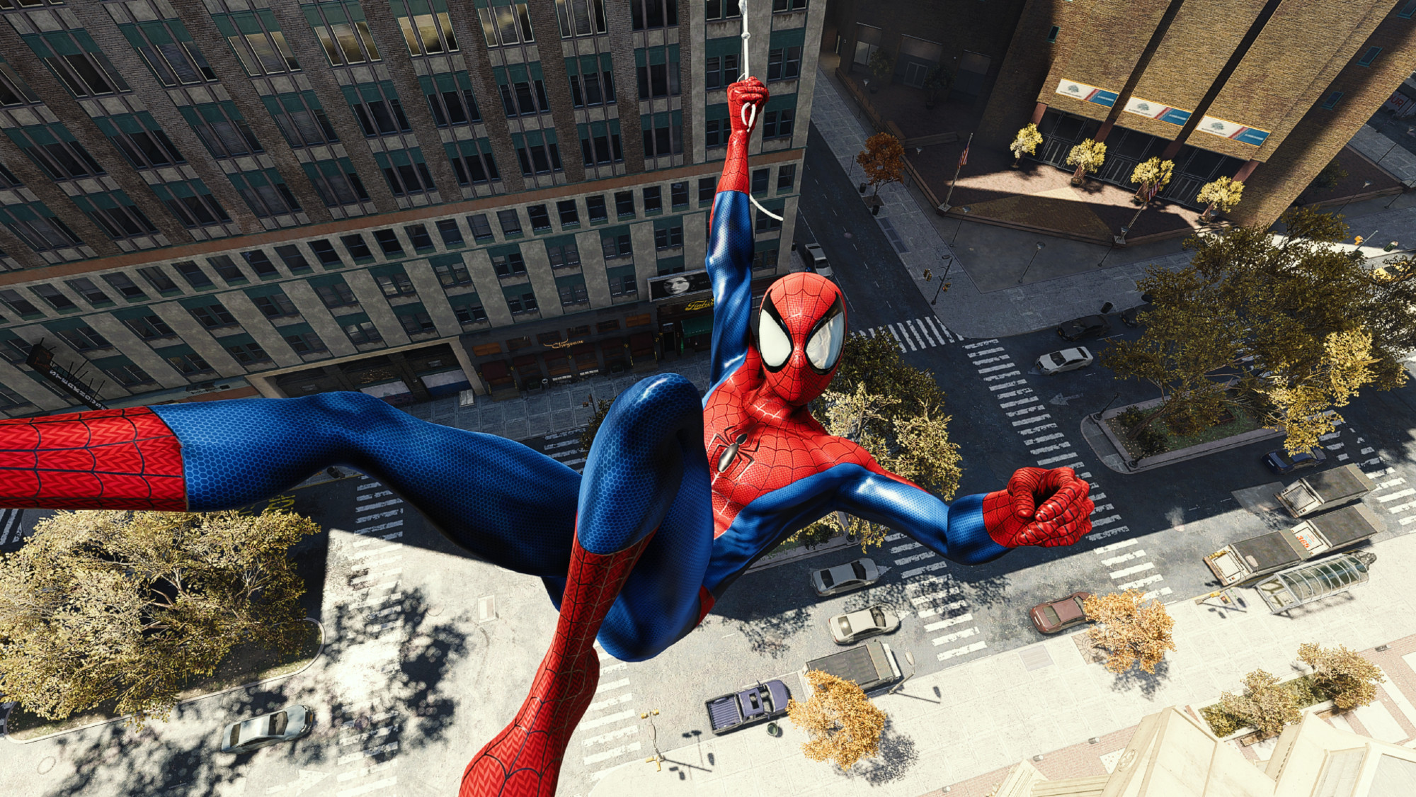 Photo of Spider-Man in his Ultimate suit in Insomniac's Spider-Man game for the Playstation 4, but played through Steam on PC to allow mods.