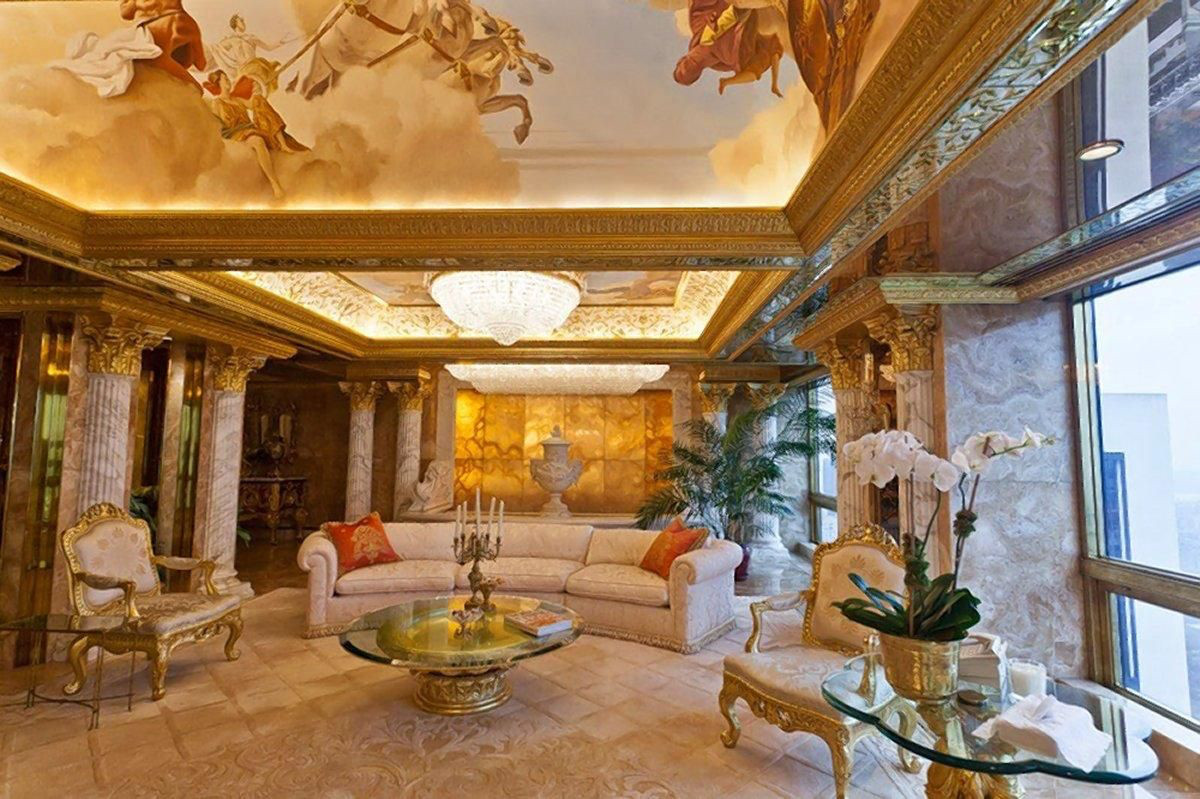 trump’s trashy gold NYC penthouse. the only way to describe it is louis xvi would be all “christ tone it down” 