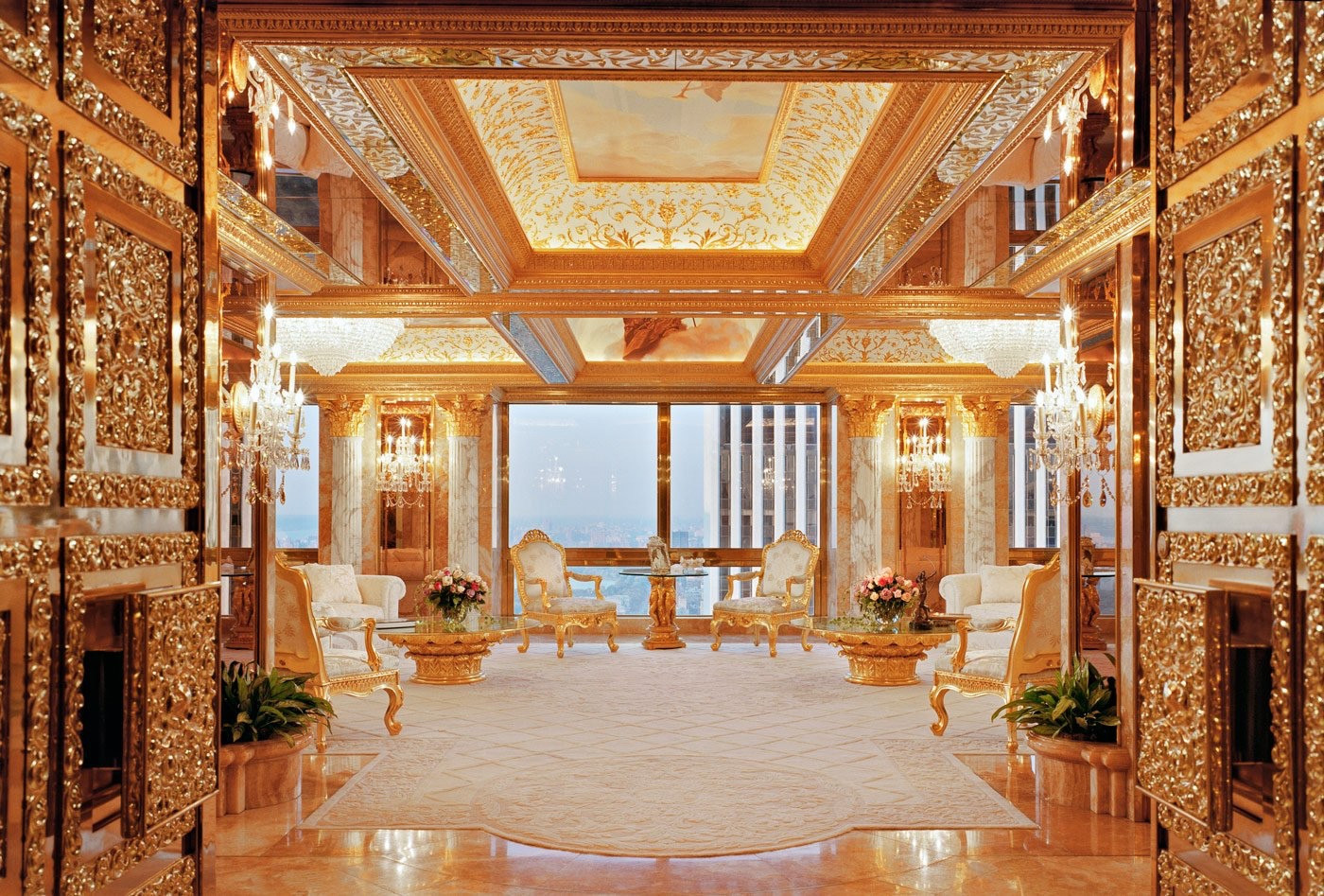trump’s trashy gold NYC penthouse. the only way to describe it is louis xvi would be all “christ tone it down” 