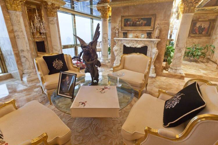 trump’s trashy gold NYC penthouse. the only way to describe it is louis xvi would be all “christ tone it down” 
