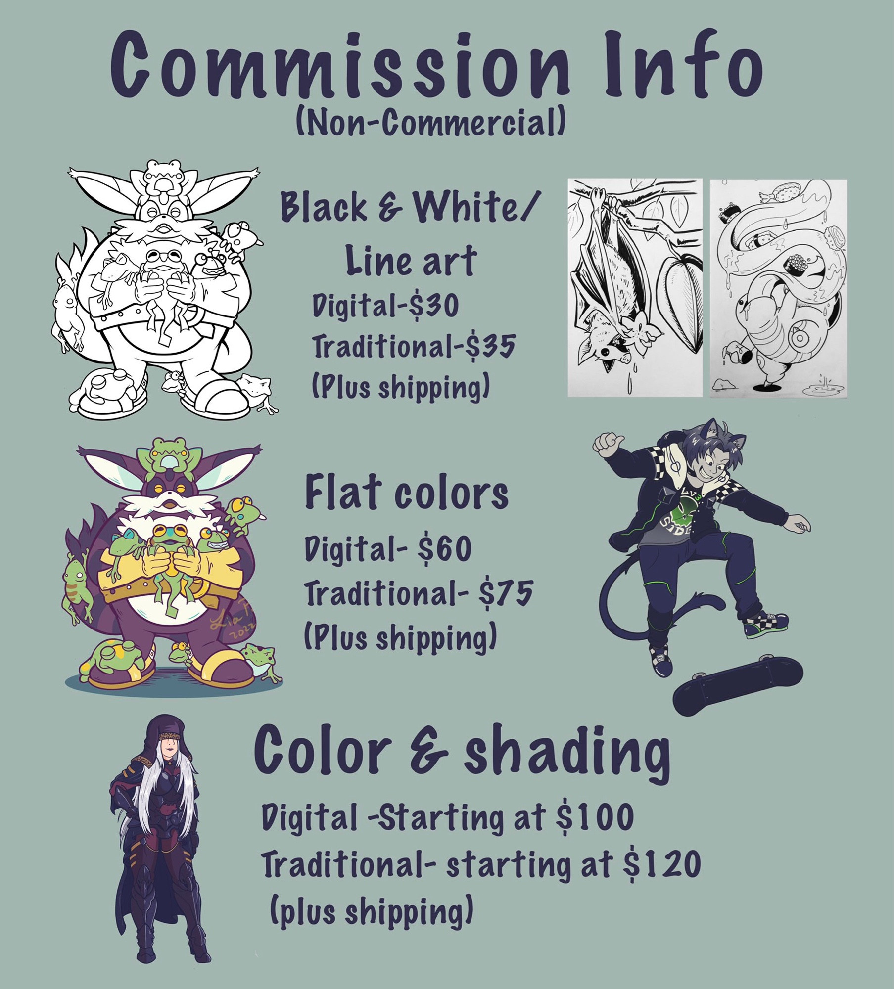 Commission info for digital and traditional characters