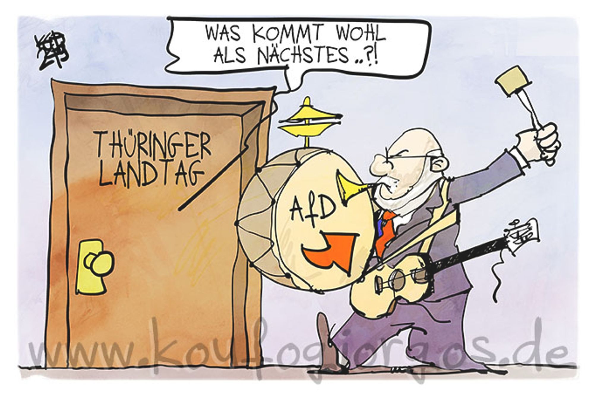 Karikatur: Der Alterspräsident des Thüringer Landtags macht sich zum Narren